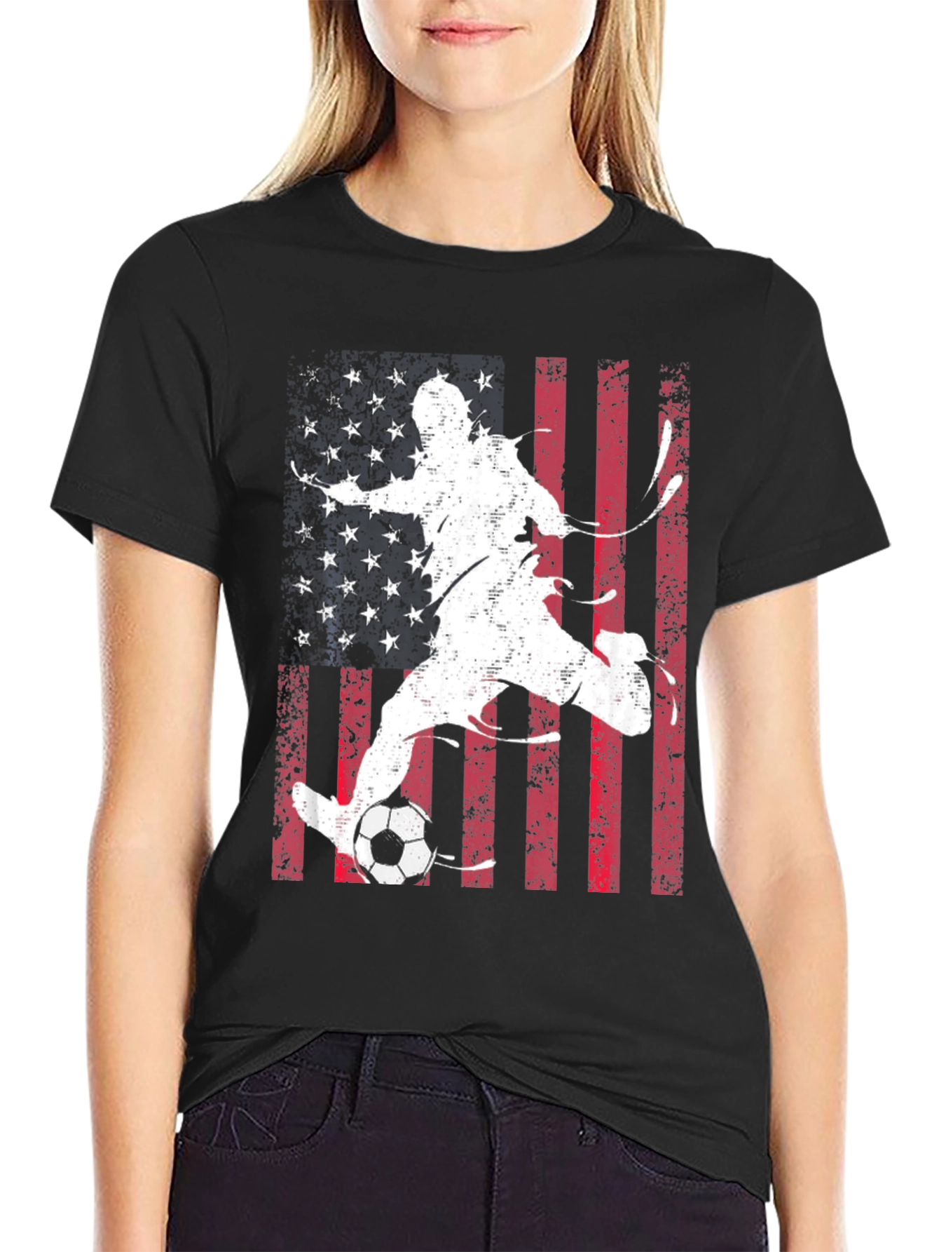 Soccer Player USA Flag Graphic T-Shirt