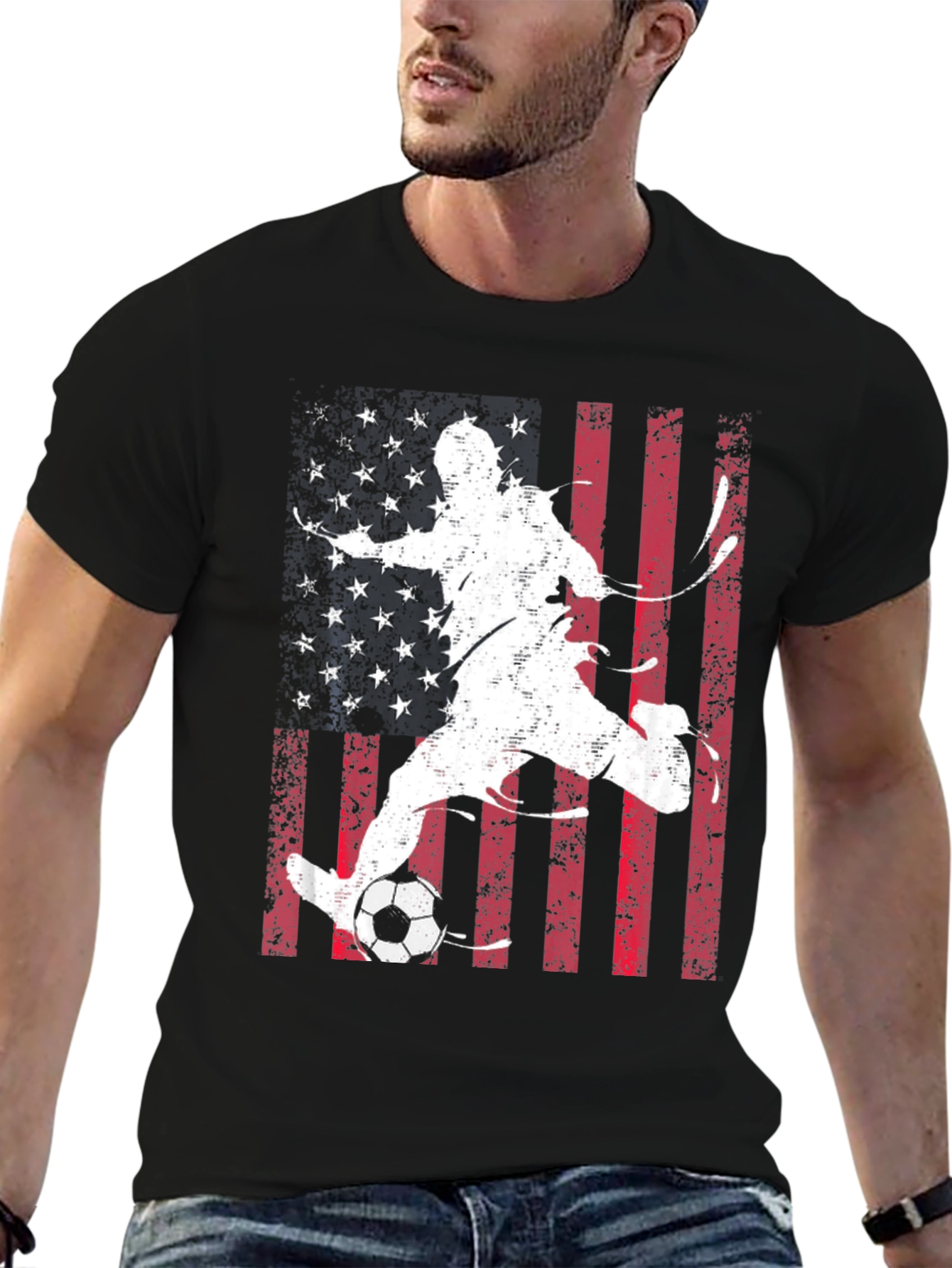 Soccer Player USA Flag Graphic T-Shirt