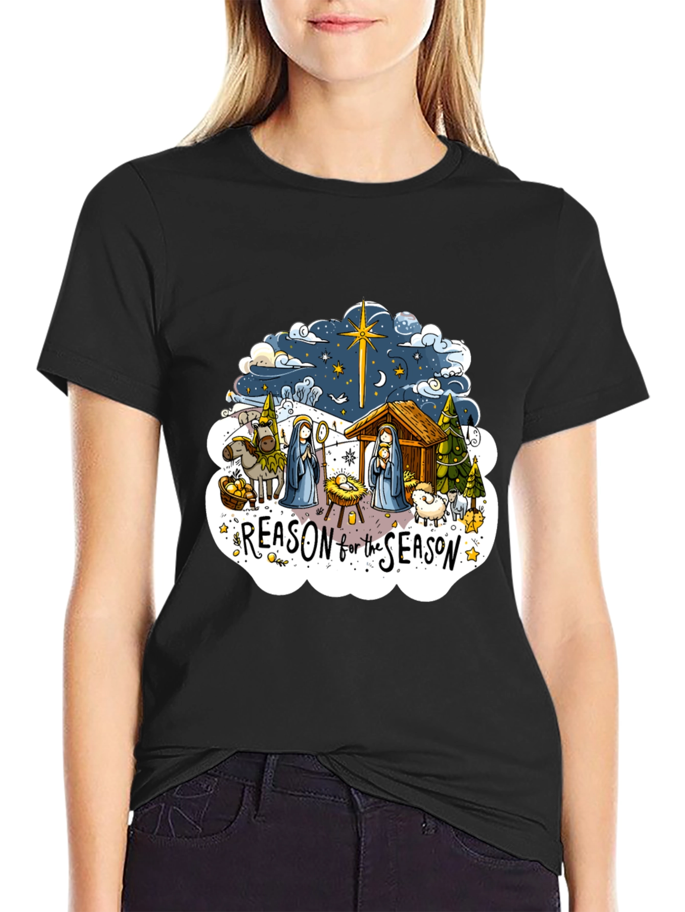 Reason for the Season Graphic Tee - Nativity Scene Shirt