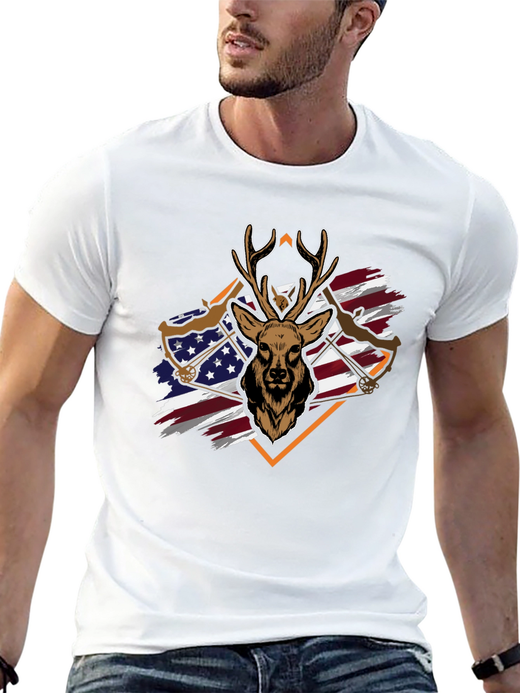 Deer Hunting Bow USA Flag Graphic T-Shirt