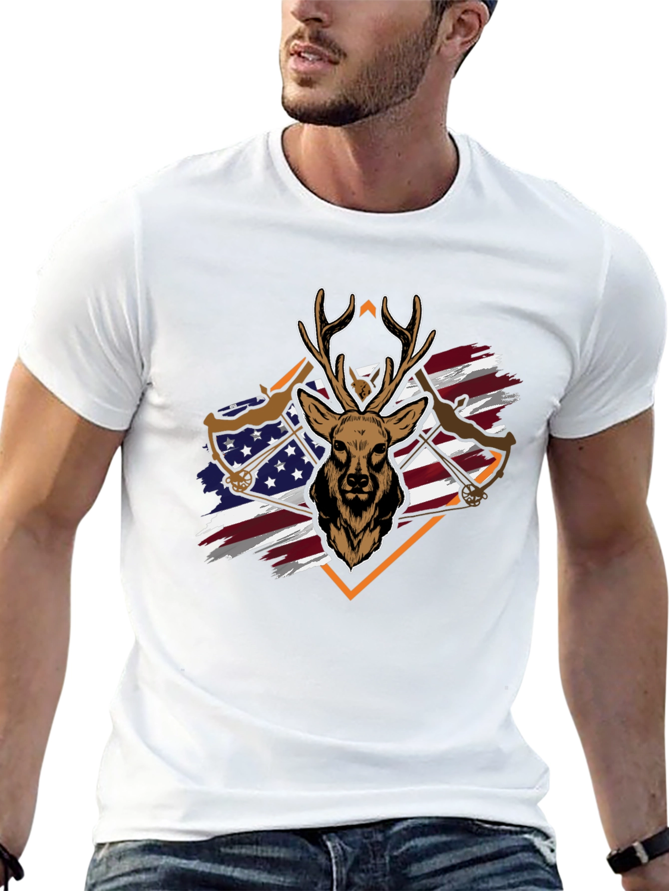 Deer Hunting Bow USA Flag Graphic T-Shirt