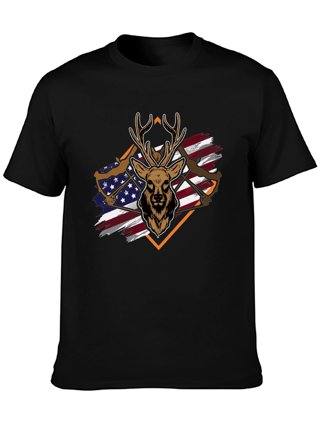 Deer Hunting Bow USA Flag Graphic T-Shirt