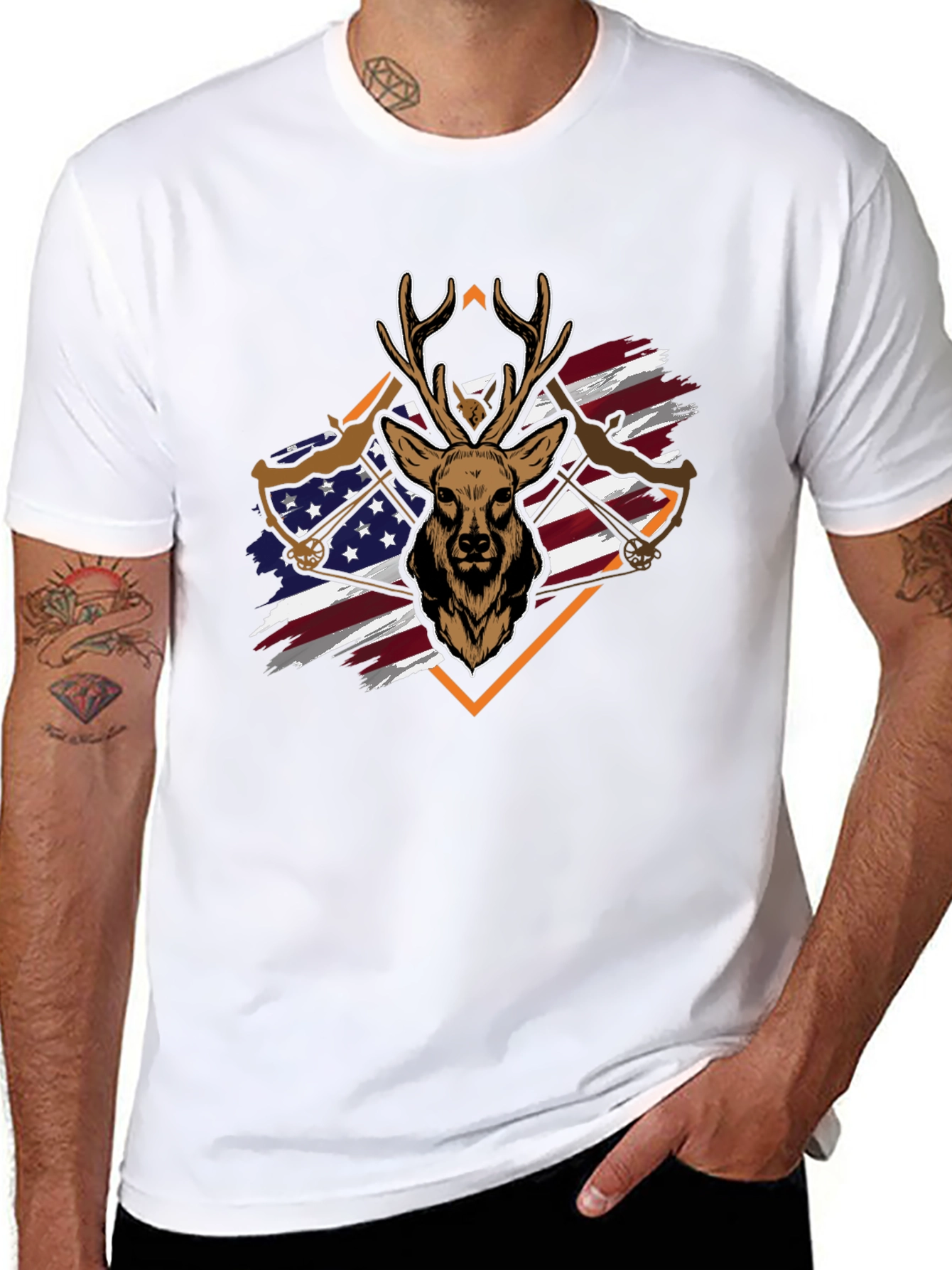 Deer Hunting Bow USA Flag Graphic T-Shirt