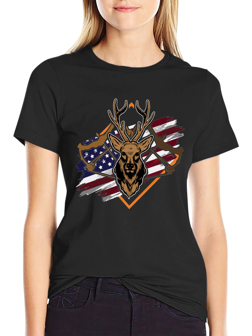 Deer Hunting Bow USA Flag Graphic T-Shirt