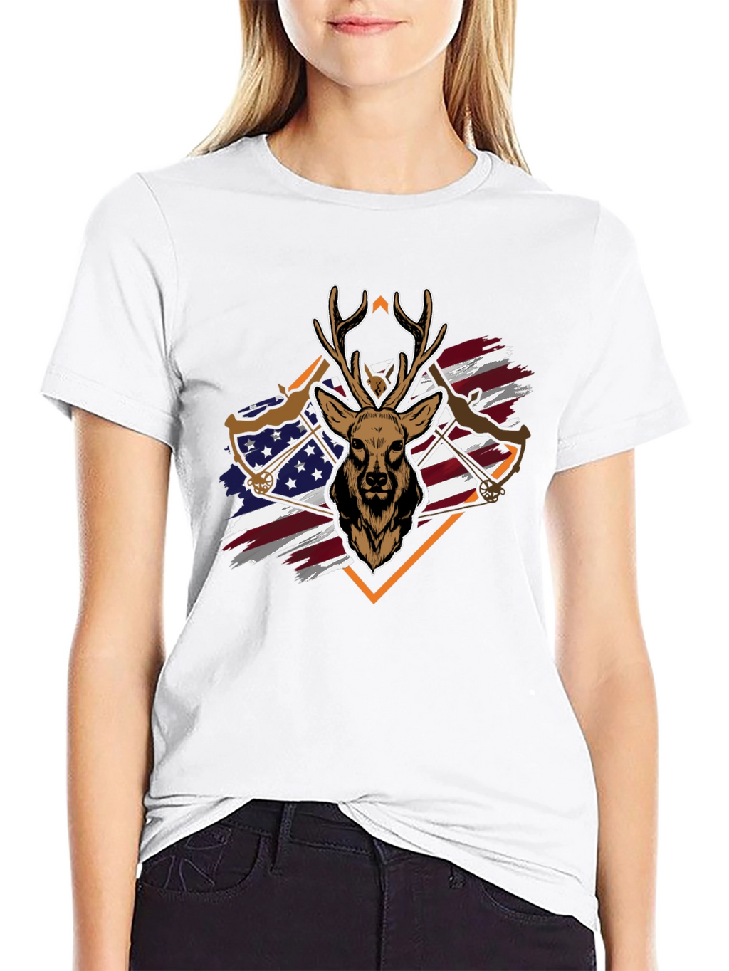 Deer Hunting Bow USA Flag Graphic T-Shirt