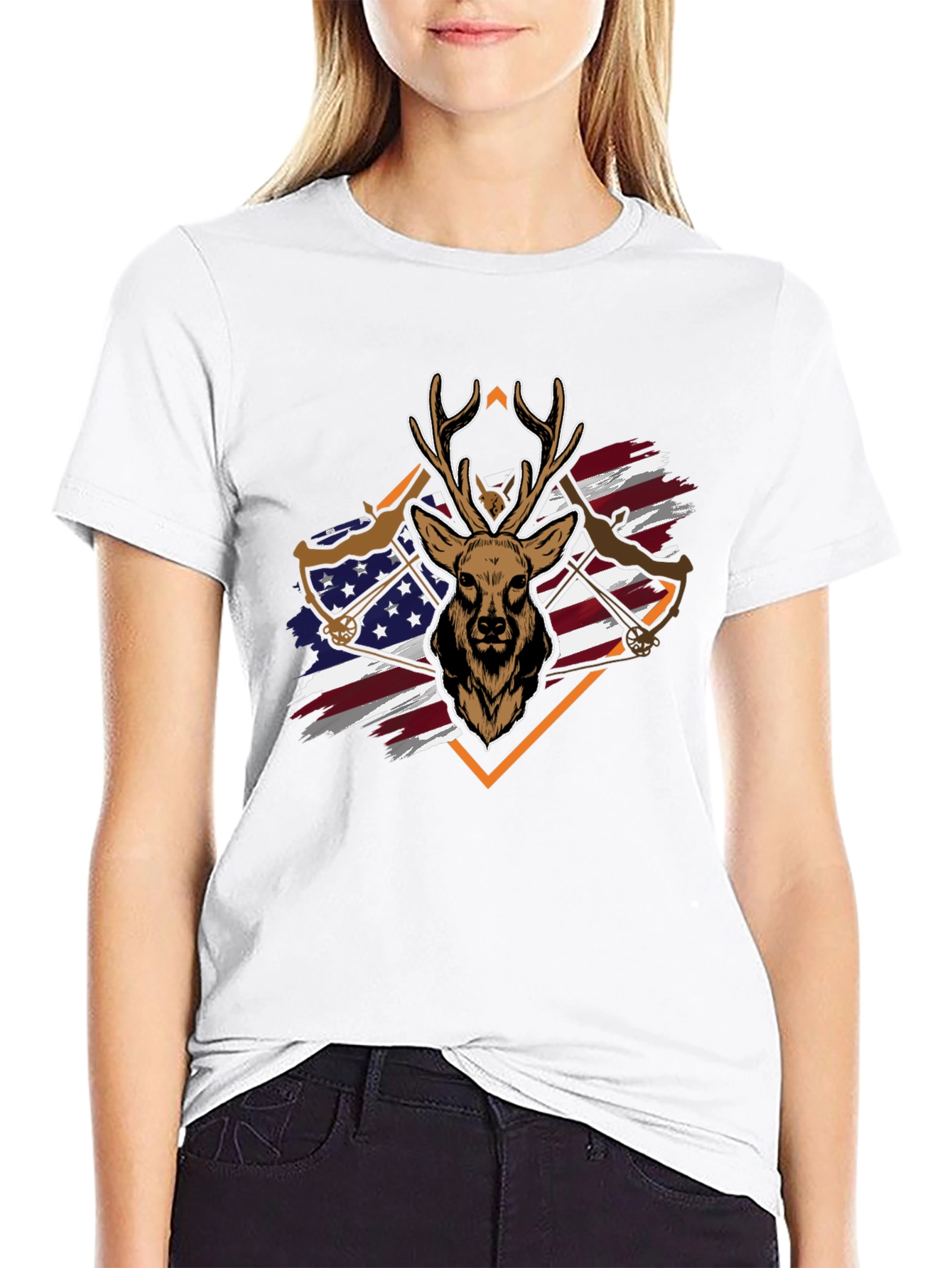 Deer Hunting Bow USA Flag Graphic T-Shirt