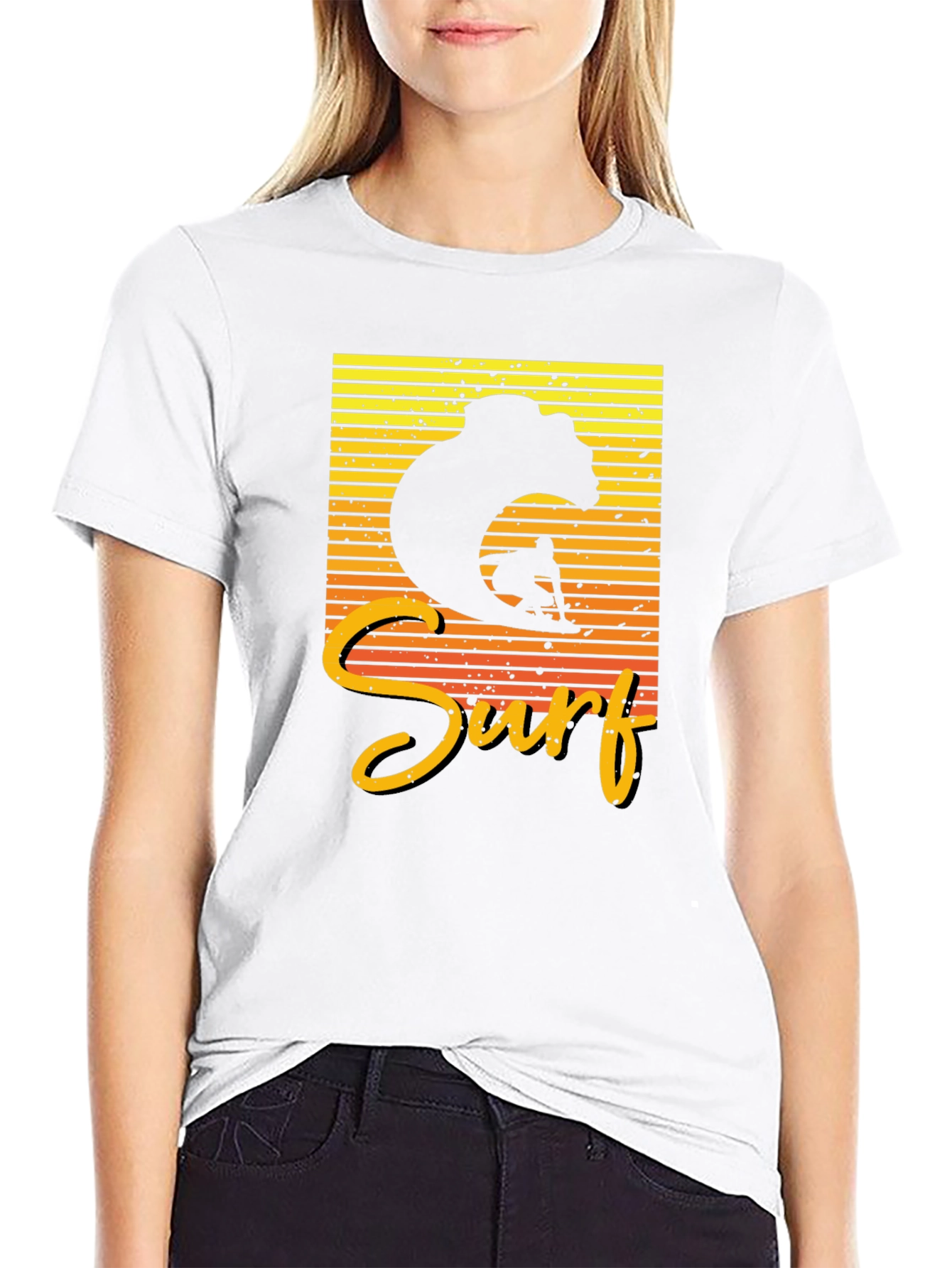 Surf Bear Graphic Tee - Black Cotton T-Shirt