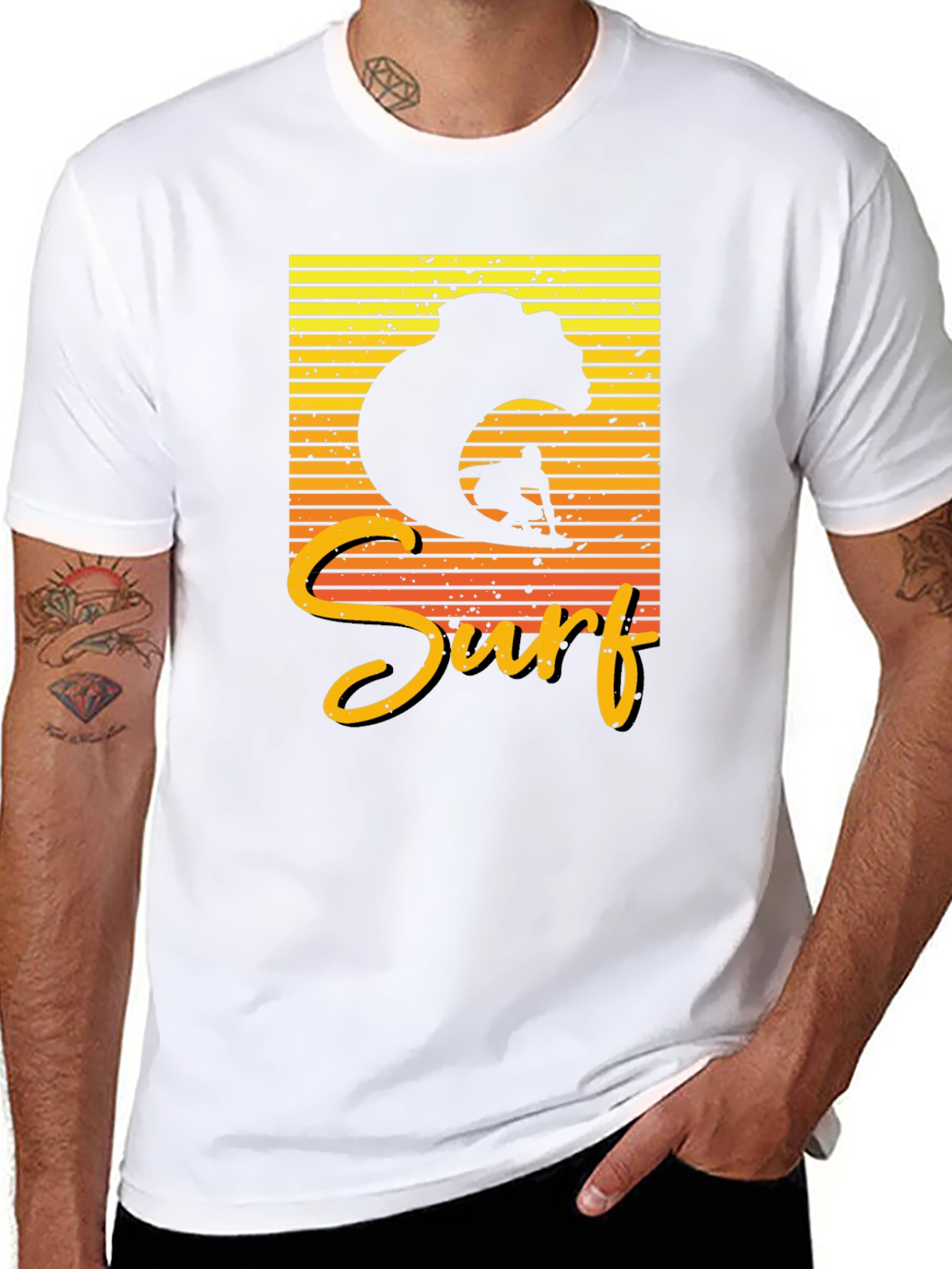 Surf Bear Graphic Tee - Black Cotton T-Shirt