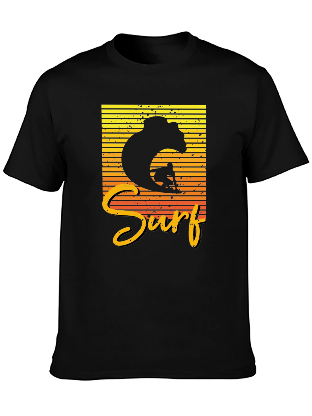Surf Bear Graphic Tee - Black Cotton T-Shirt