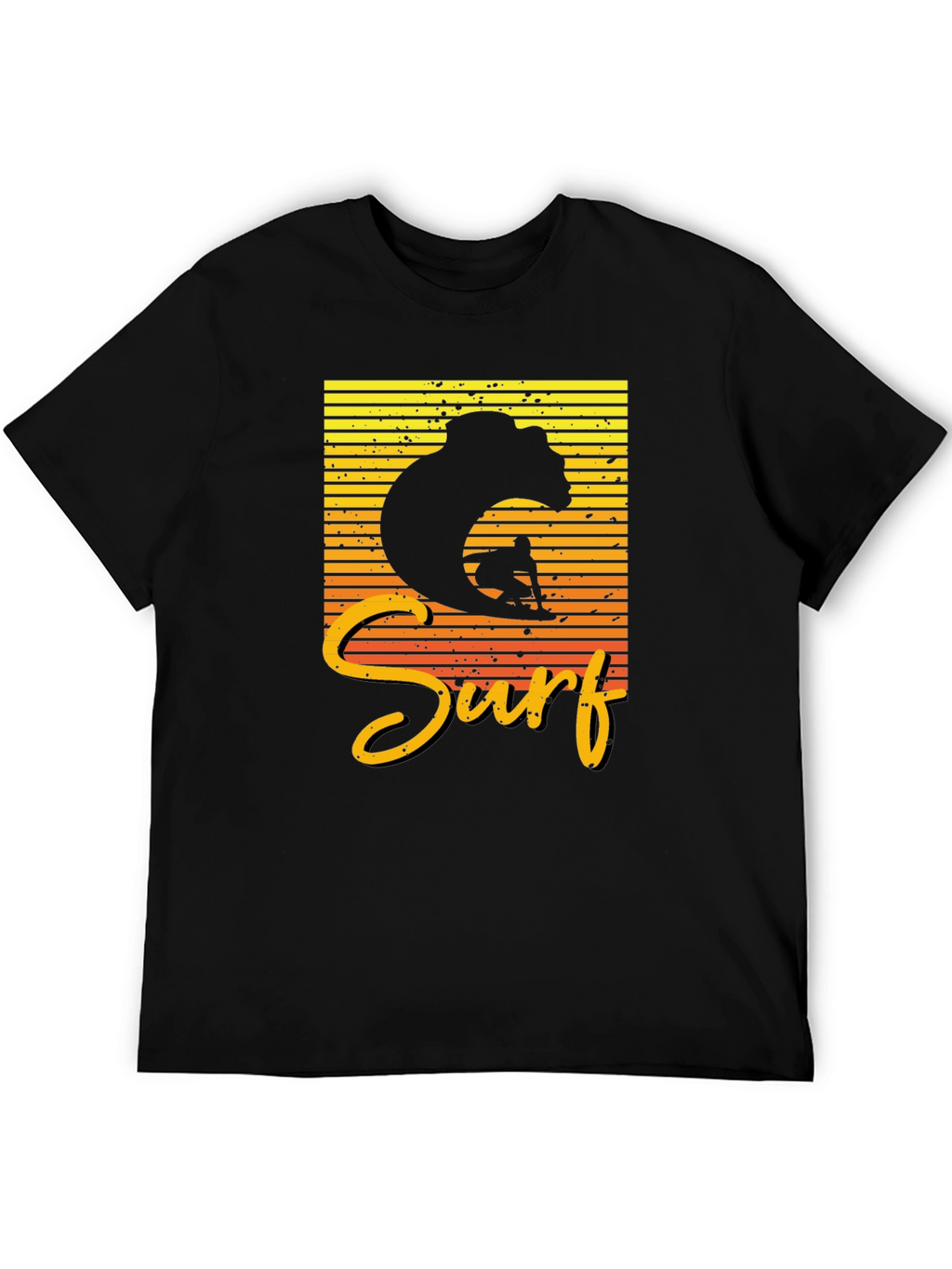 Surf Bear Graphic Tee - Black Cotton T-Shirt