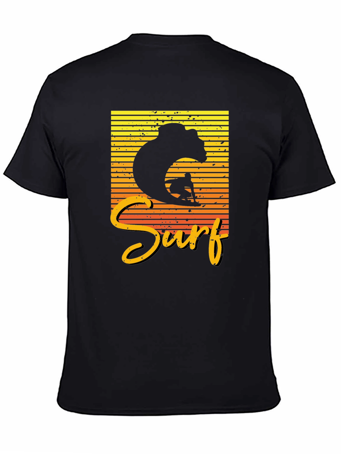Surf Bear Graphic Tee - Black Cotton T-Shirt