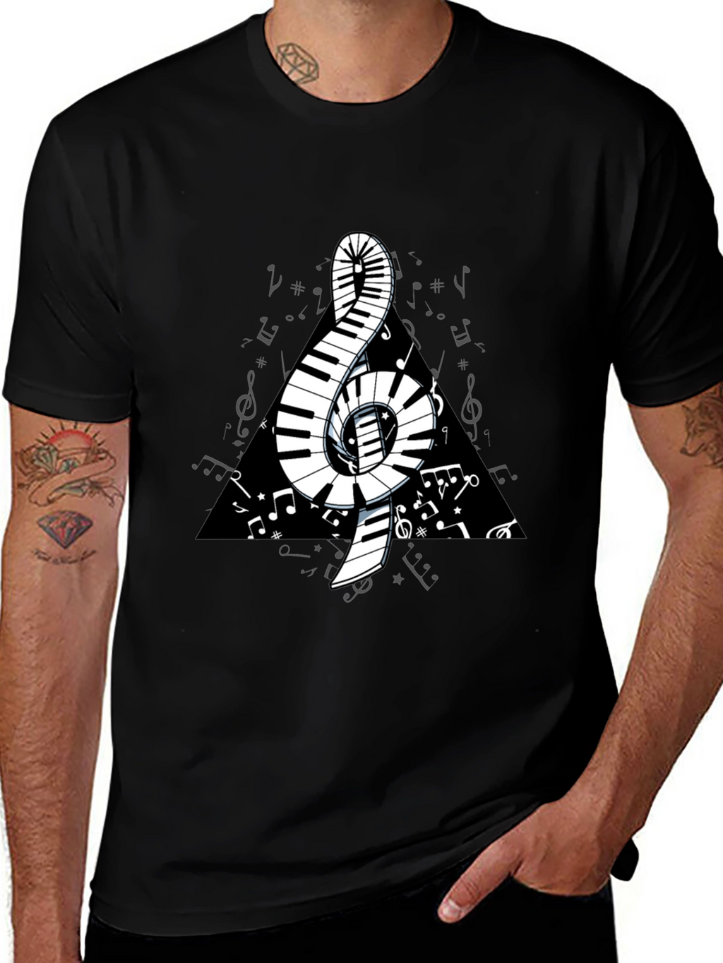 Musical Note Piano Keys T-Shirt - Black Graphic Tee