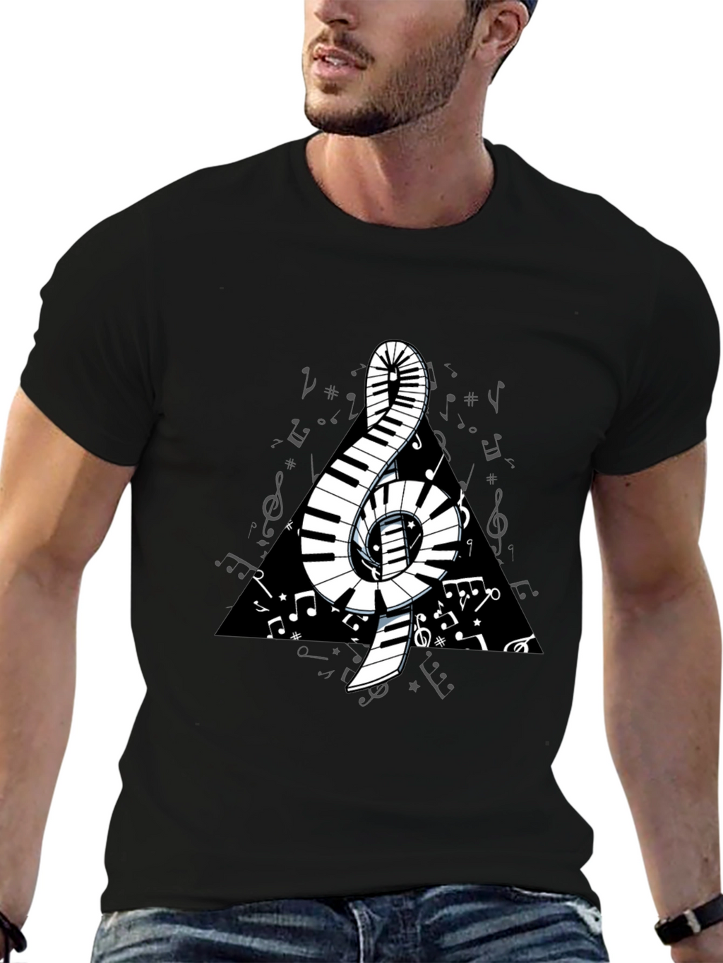 Musical Note Piano Keys T-Shirt - Black Graphic Tee