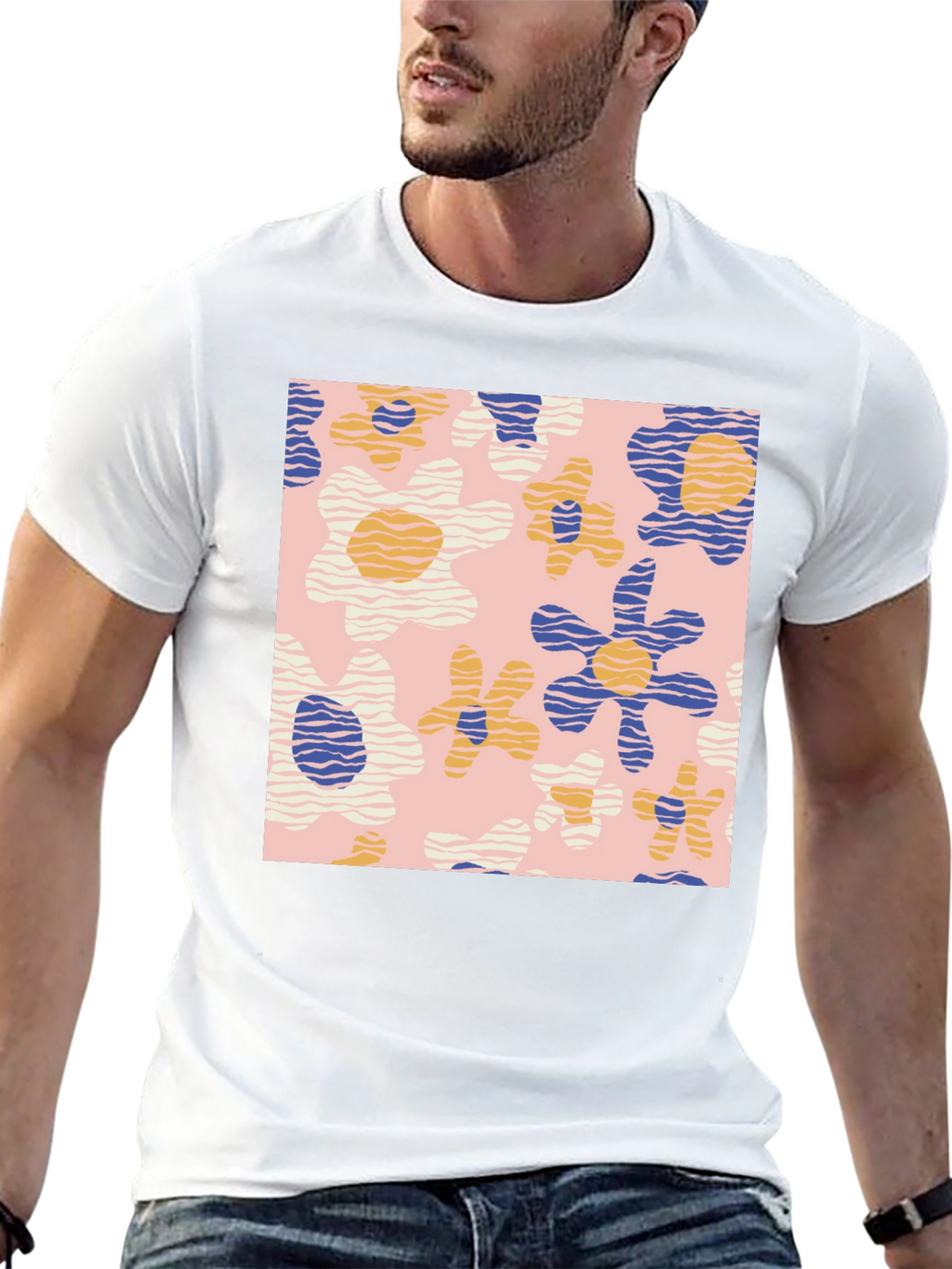 Retro Floral Print Black T-Shirt