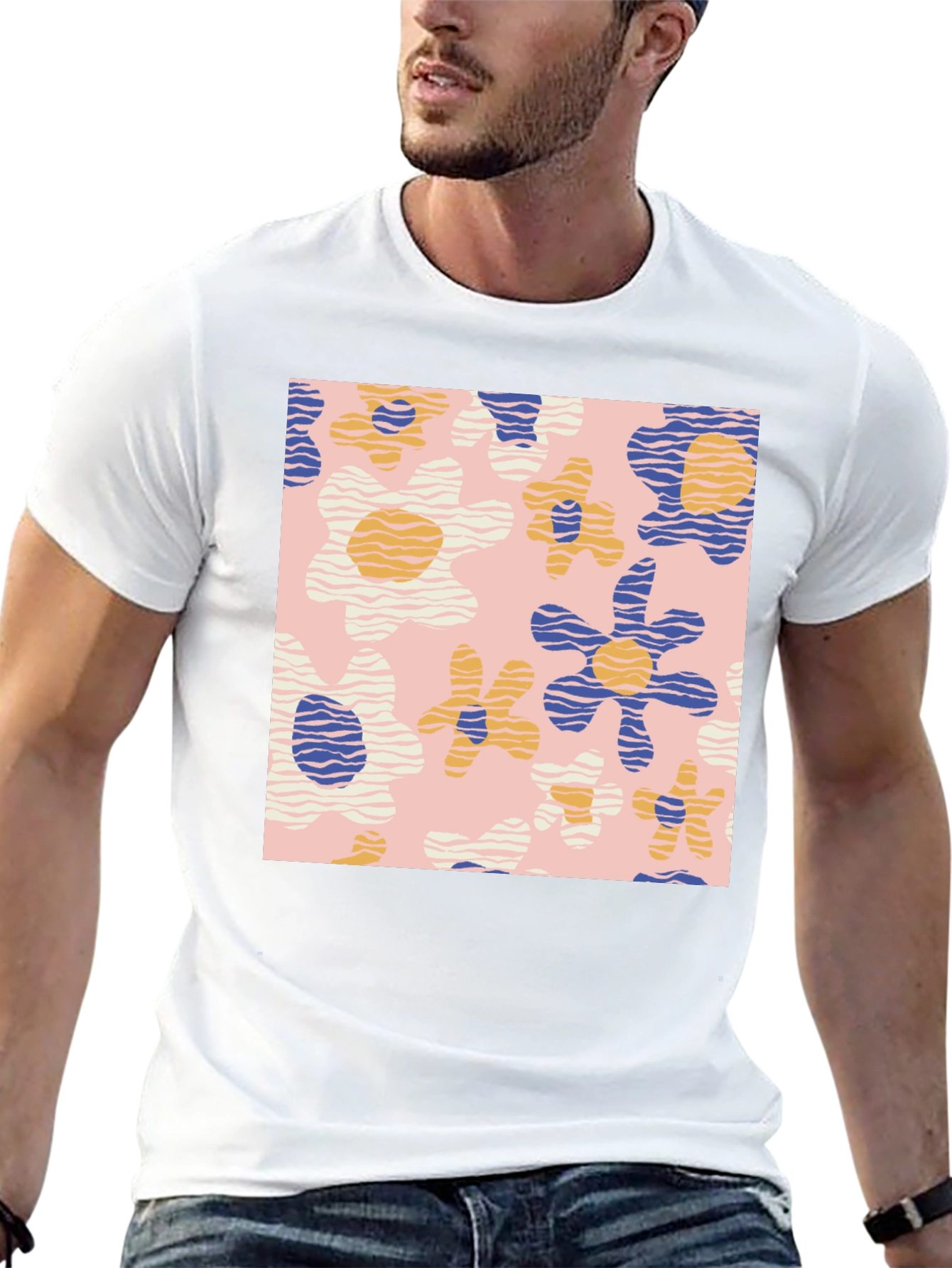 Retro Floral Print Black T-Shirt
