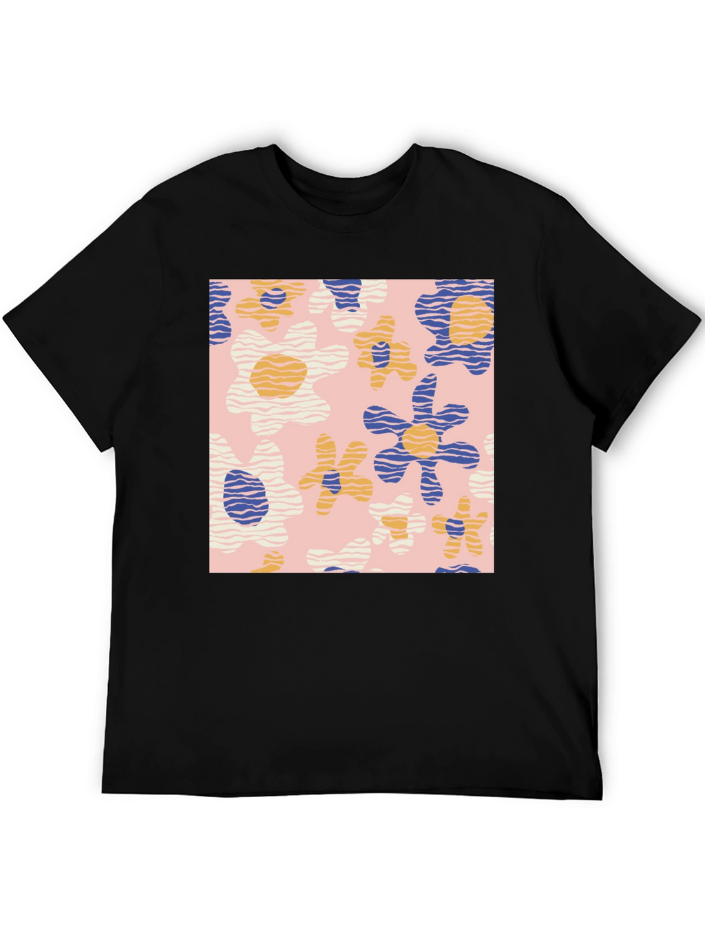 Retro Floral Print Black T-Shirt