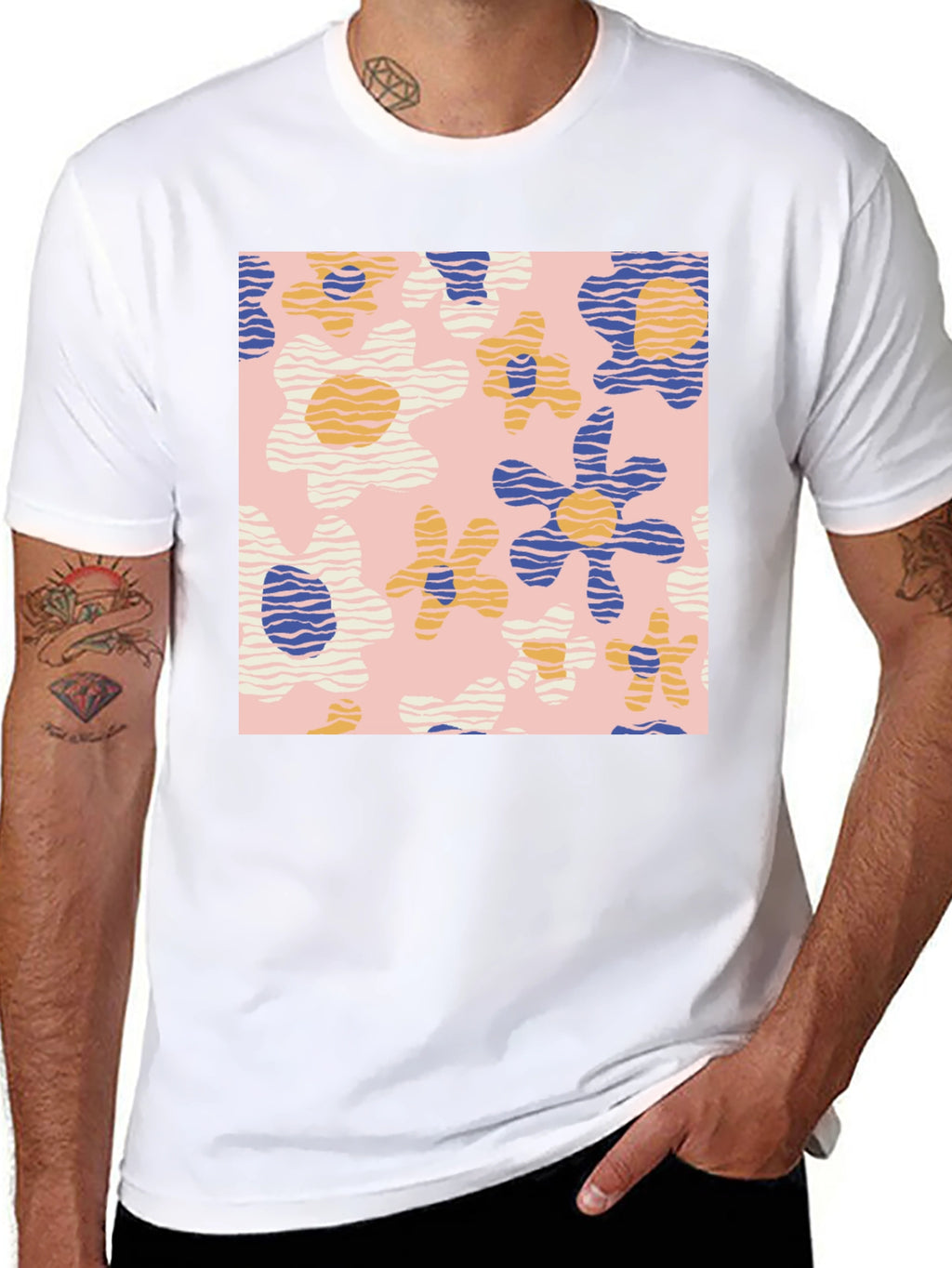 Retro Floral Print Black T-Shirt