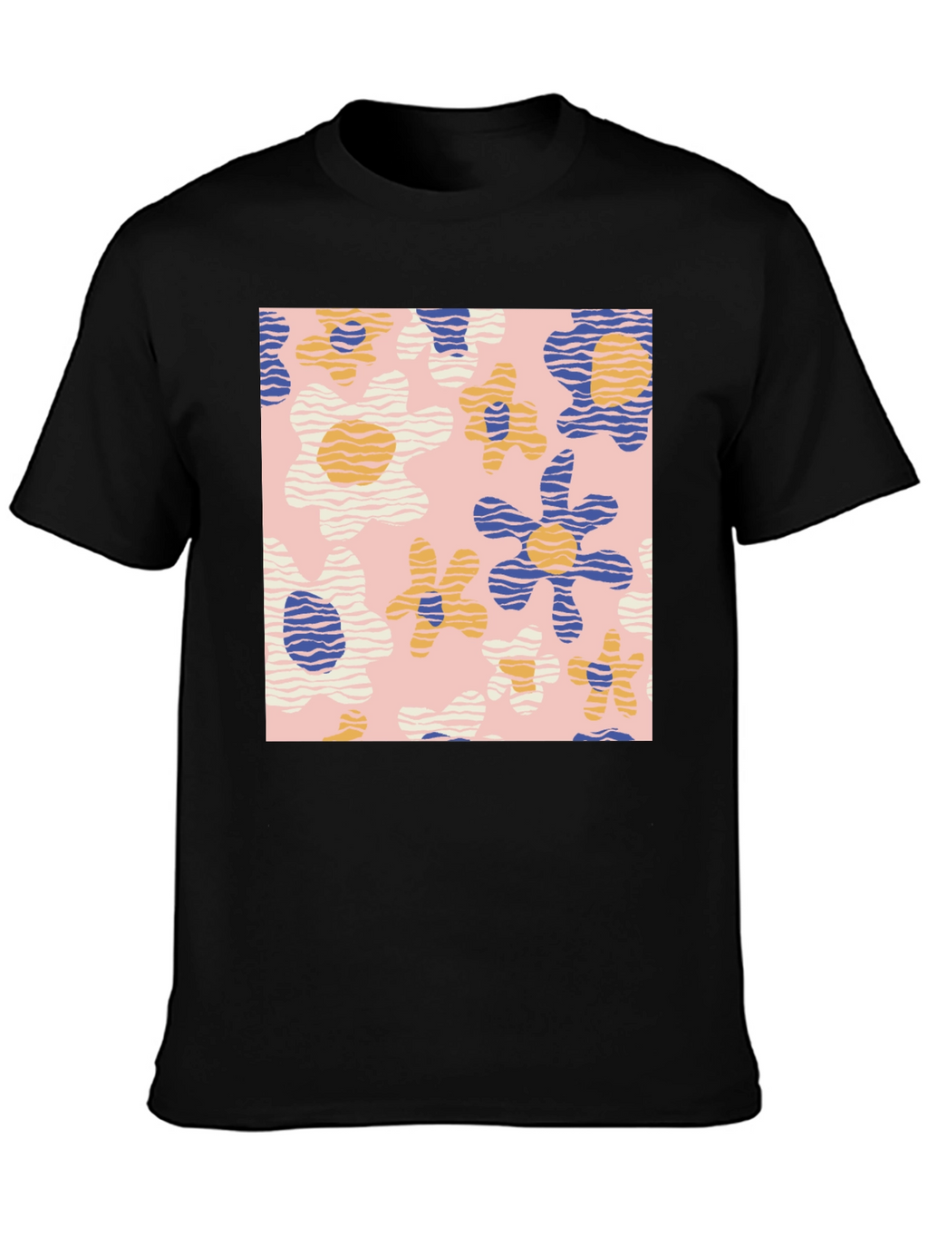 Retro Floral Print Black T-Shirt