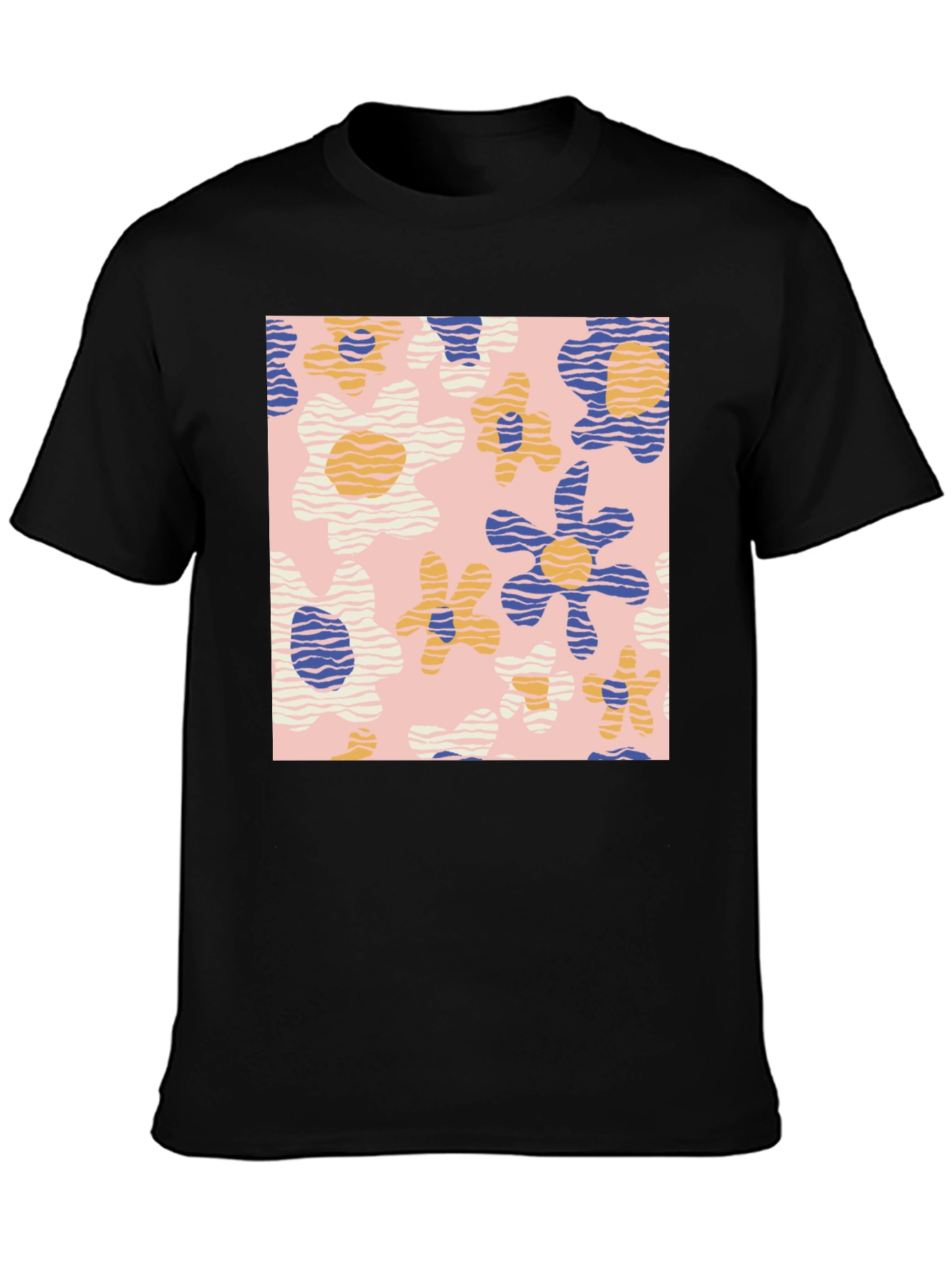 Retro Floral Print Black T-Shirt