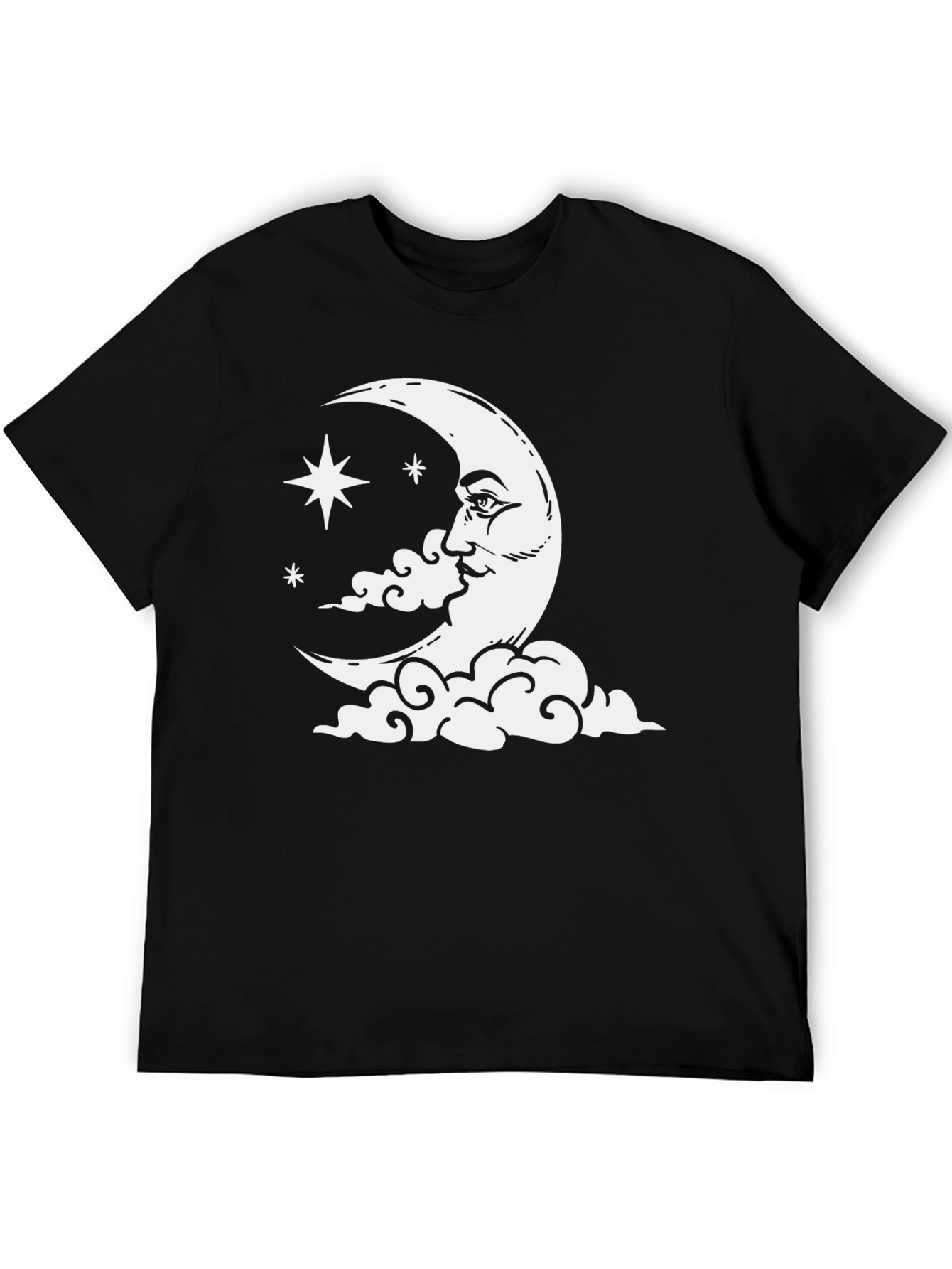 Celestial Moon & Stars Graphic Tee - Black