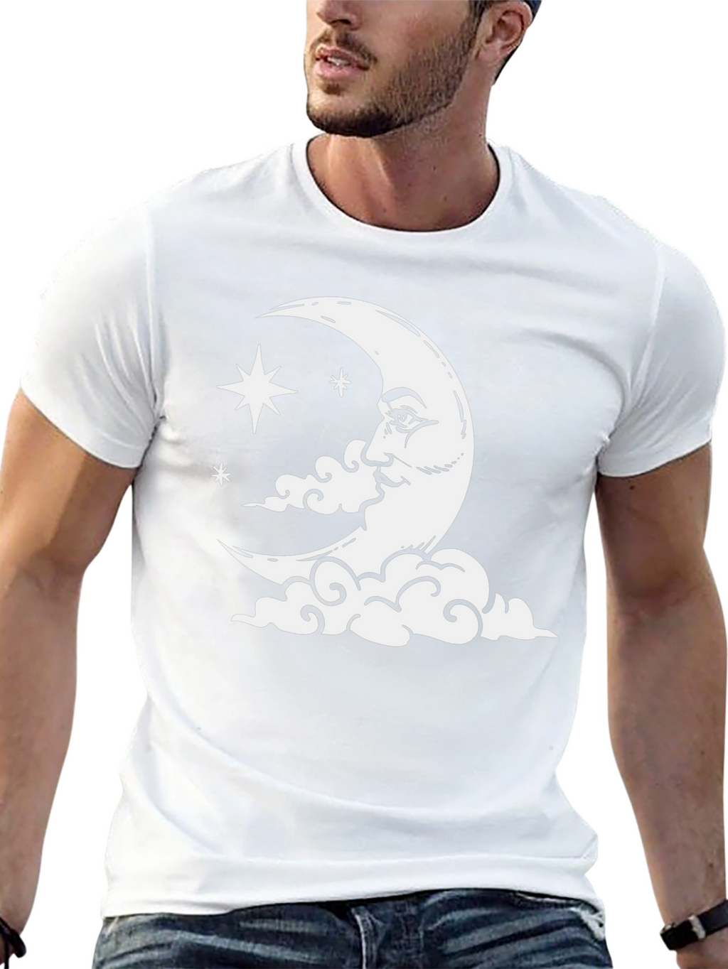 Celestial Moon & Stars Graphic Tee - Black