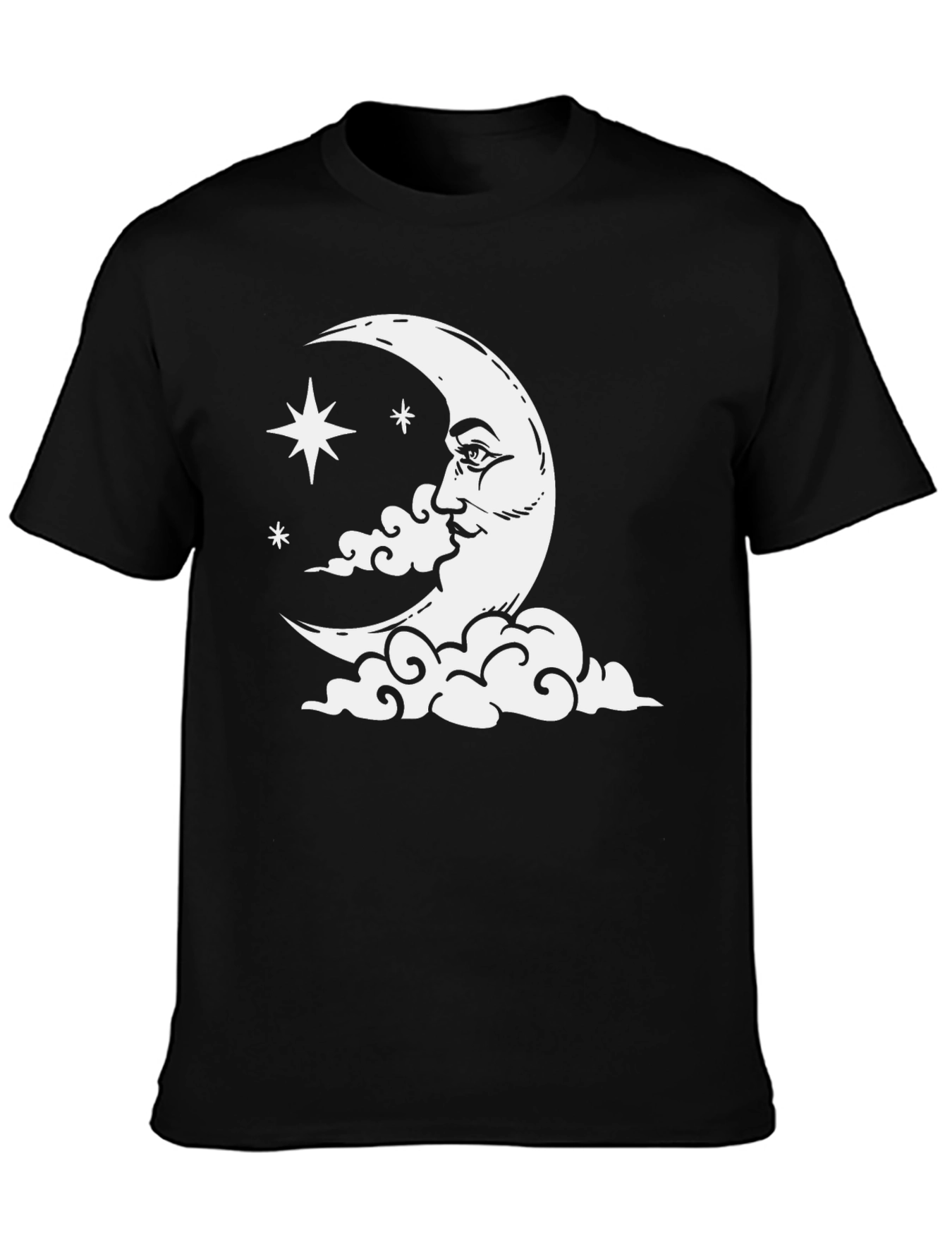 Celestial Moon & Stars Graphic Tee - Black