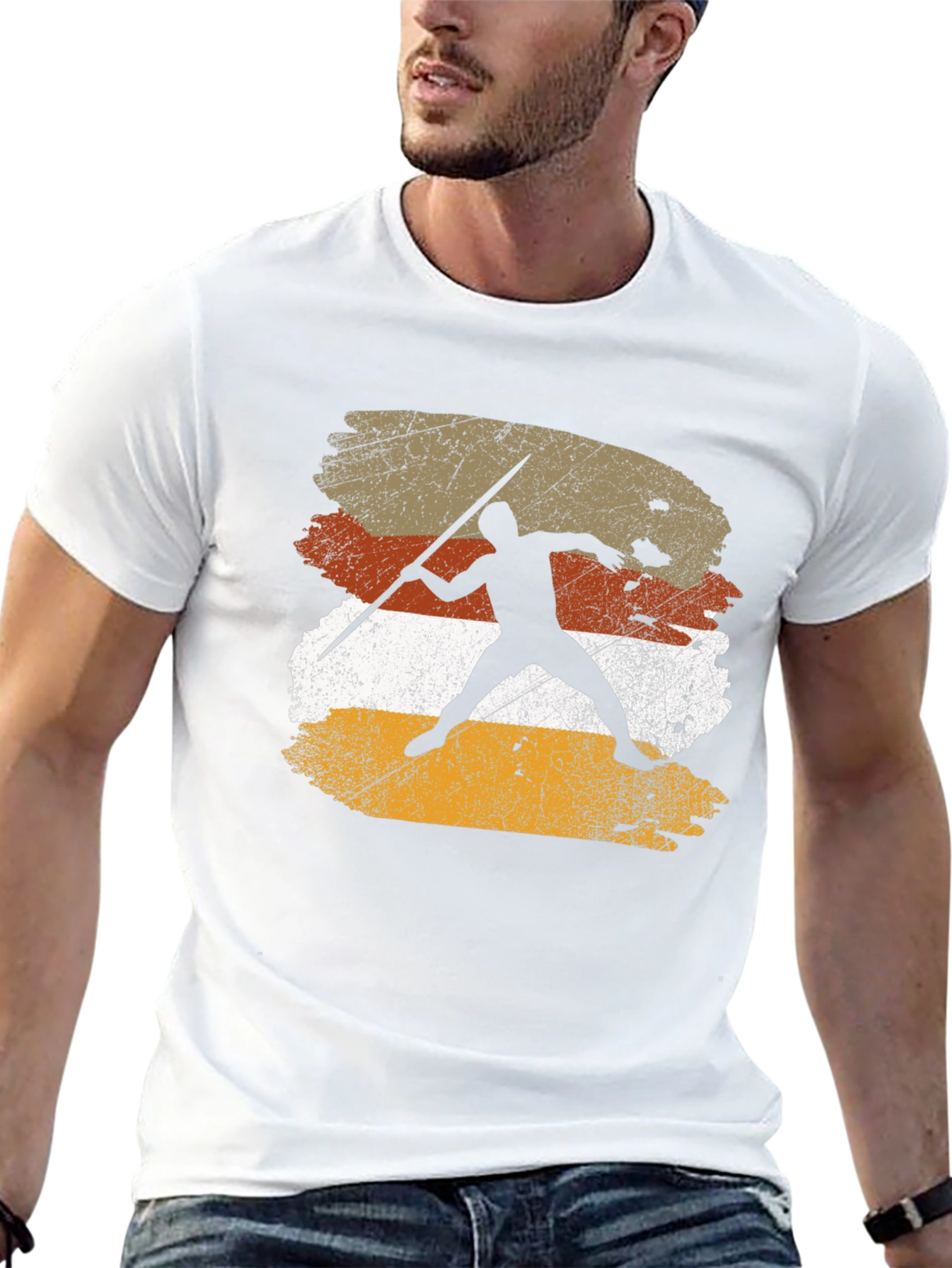 Retro Javelin Thrower Graphic Tee - Black