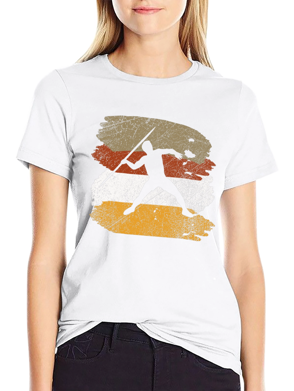 Retro Javelin Thrower Graphic Tee - Black