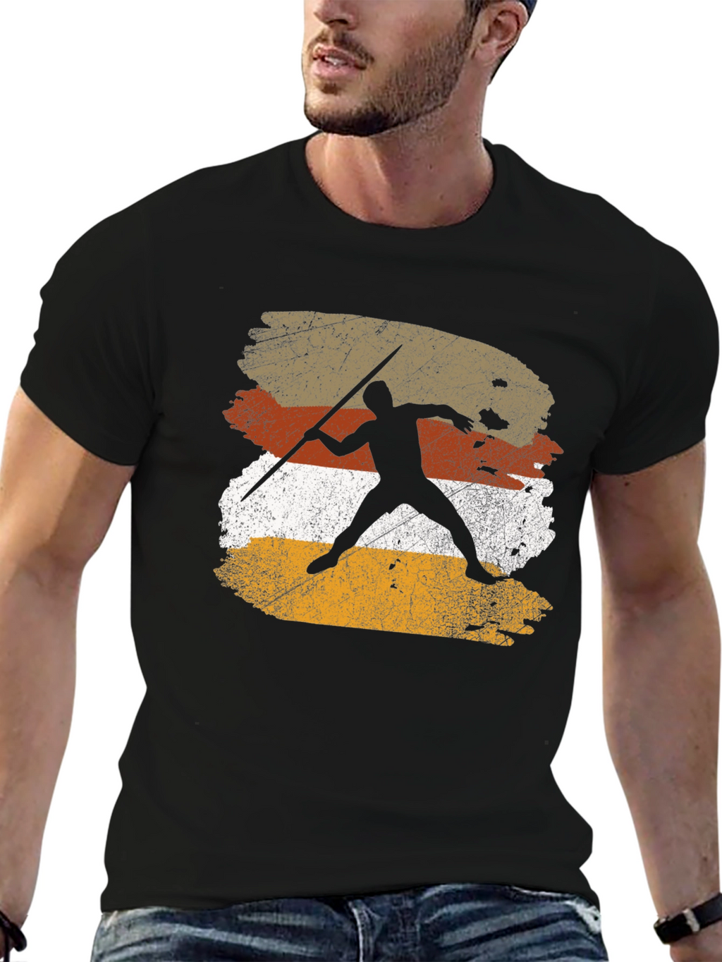 Retro Javelin Thrower Graphic Tee - Black