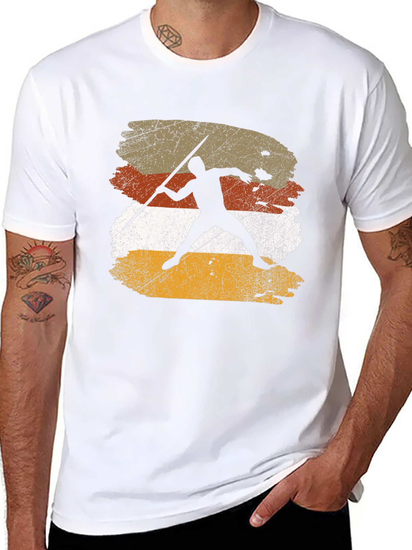 Retro Javelin Thrower Graphic Tee - Black