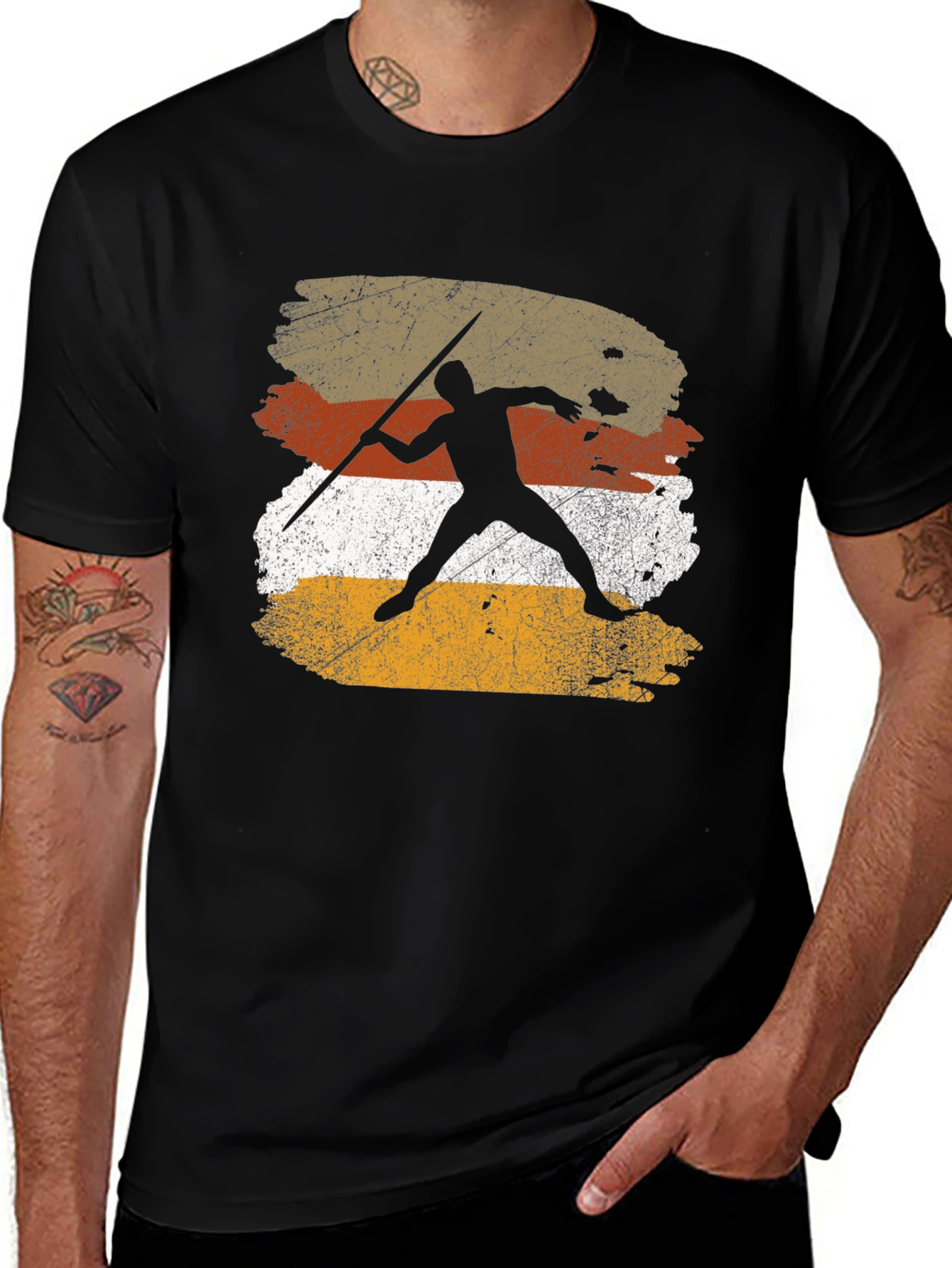 Retro Javelin Thrower Graphic Tee - Black