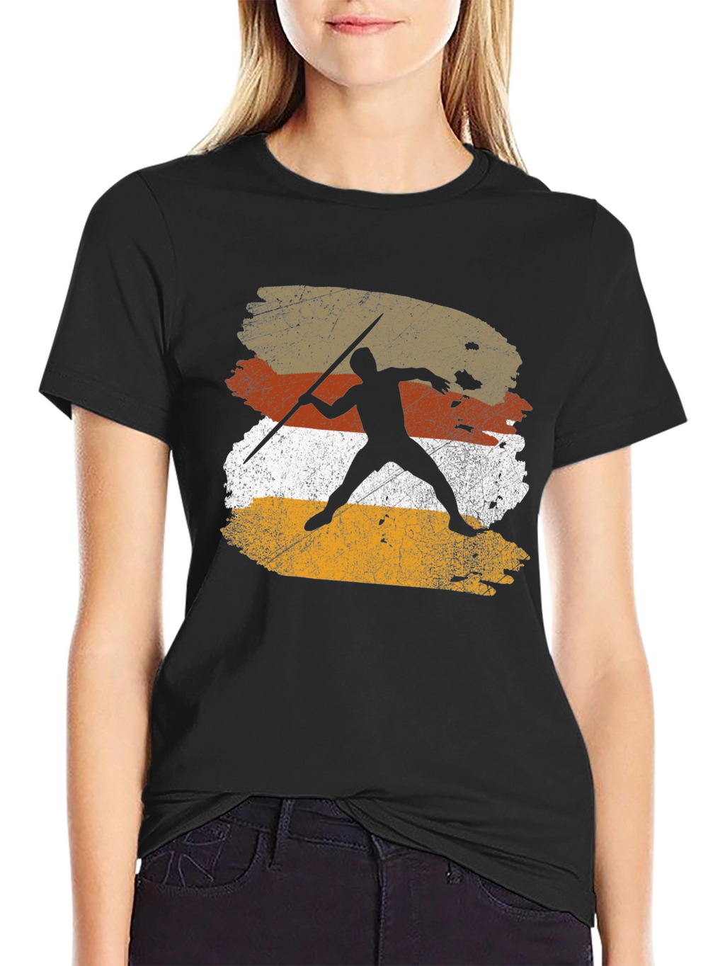 Retro Javelin Thrower Graphic Tee - Black