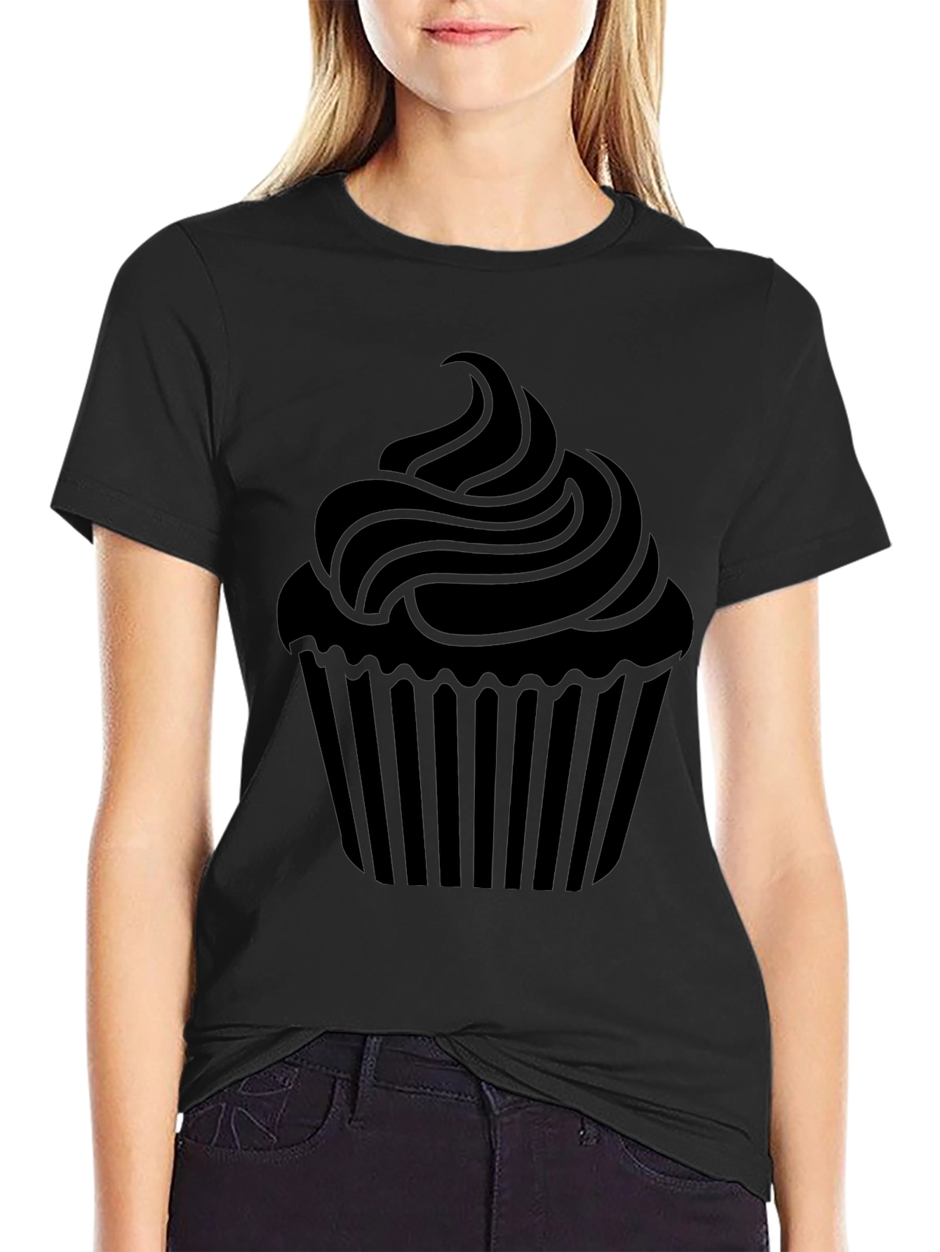 Cupcake Graphic Tee - Black Cotton T-Shirt