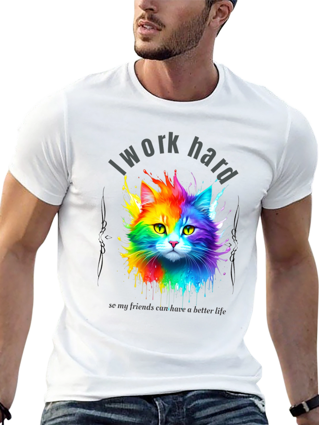 I Work Hard Cat T-Shirt