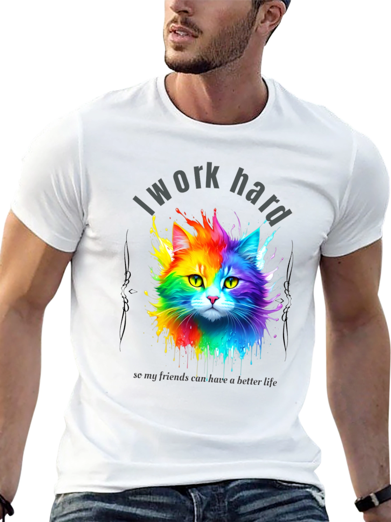 I Work Hard Cat T-Shirt