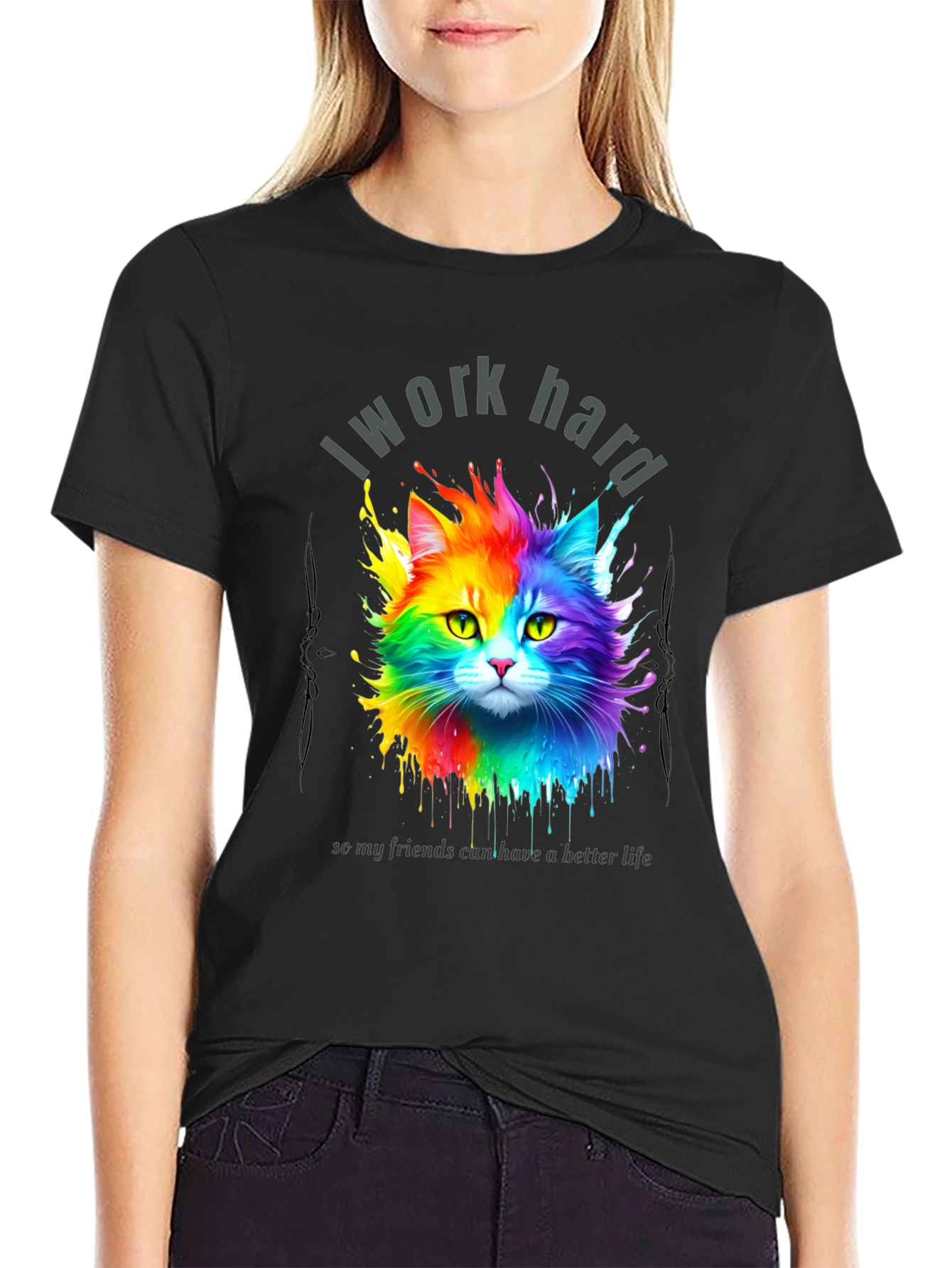 I Work Hard Cat T-Shirt