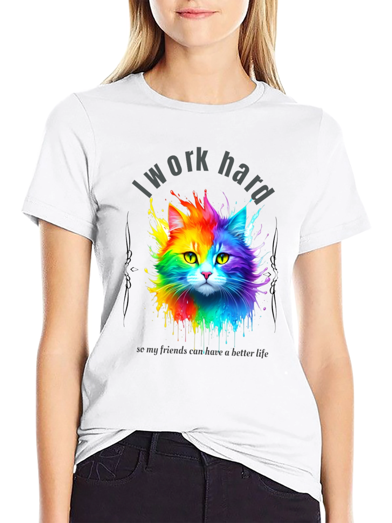 I Work Hard Cat T-Shirt