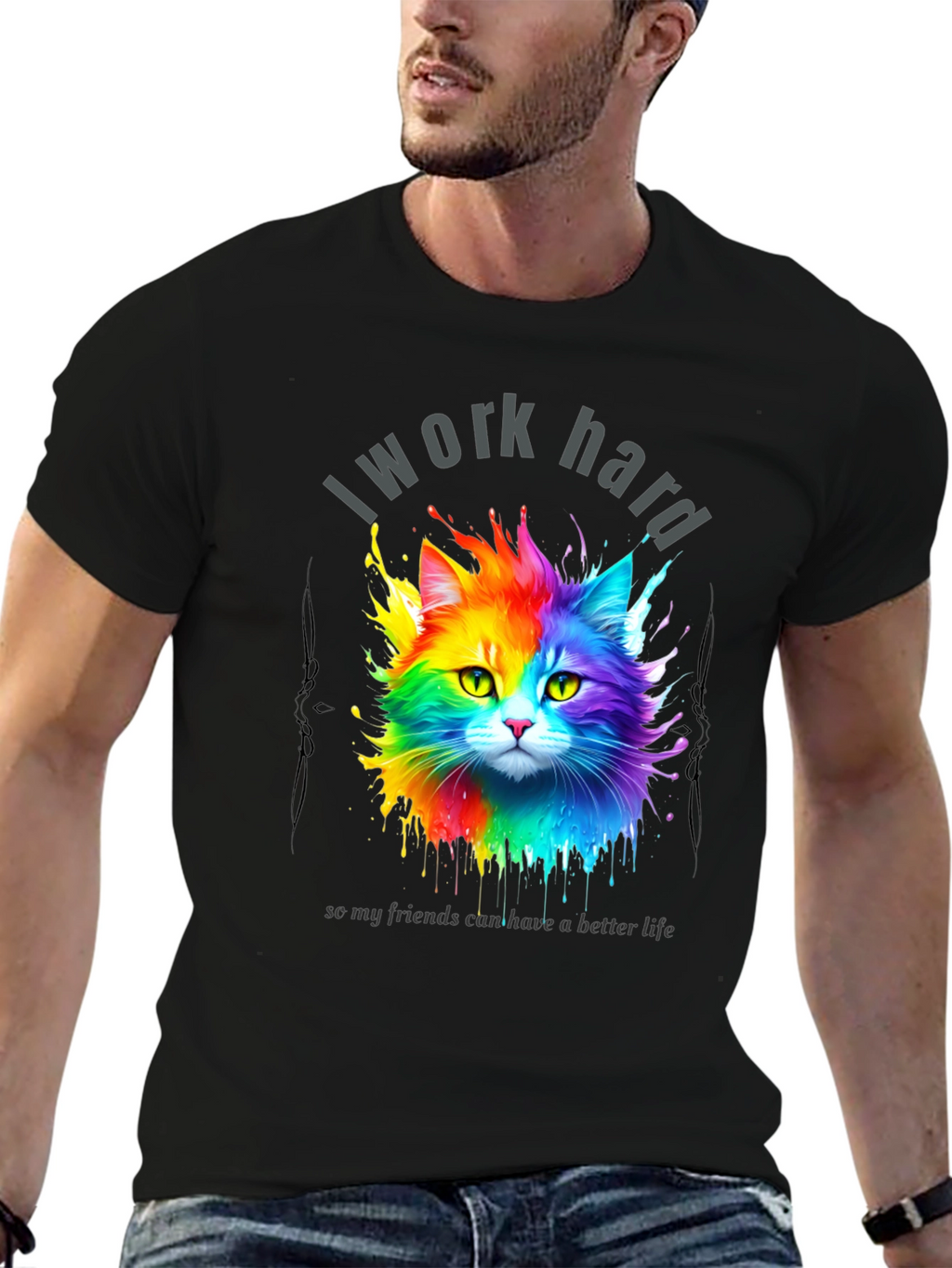 I Work Hard Cat T-Shirt