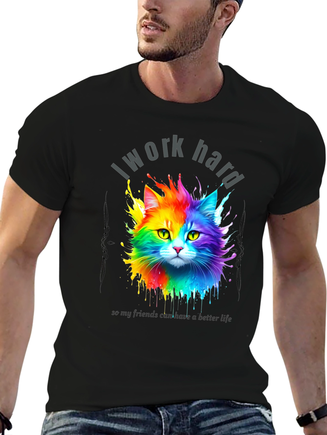 I Work Hard Cat T-Shirt