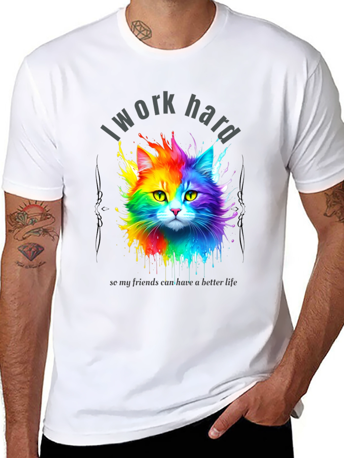 I Work Hard Cat T-Shirt