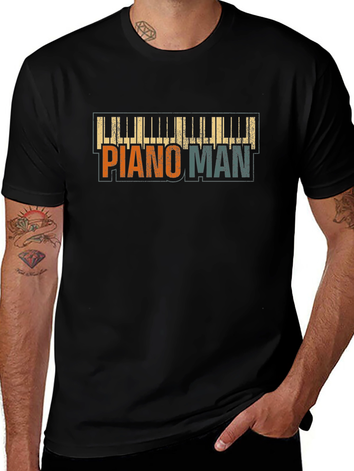 Piano Man Graphic Tee - Retro Style Music Shirt
