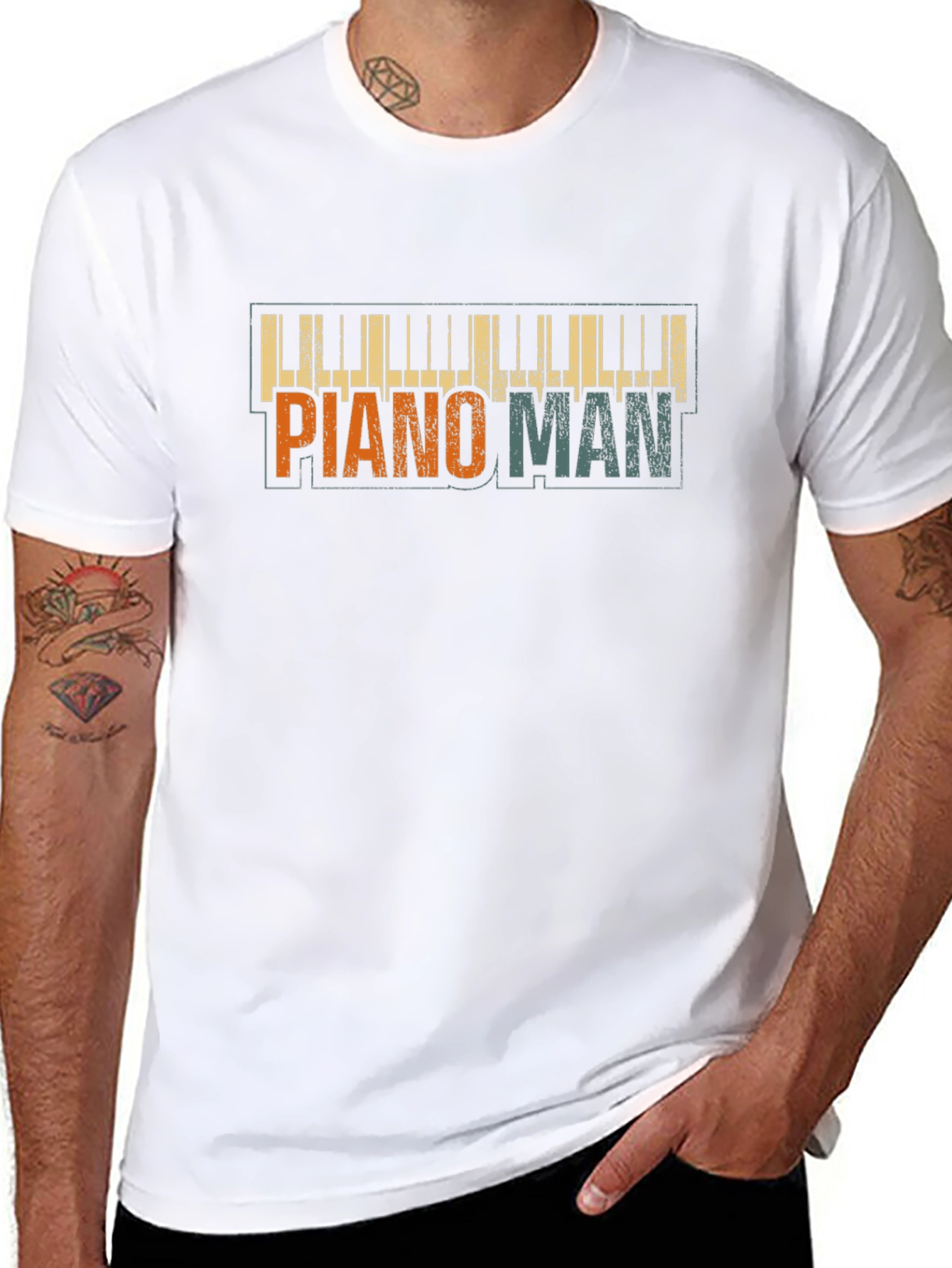Piano Man Graphic Tee - Retro Style Music Shirt