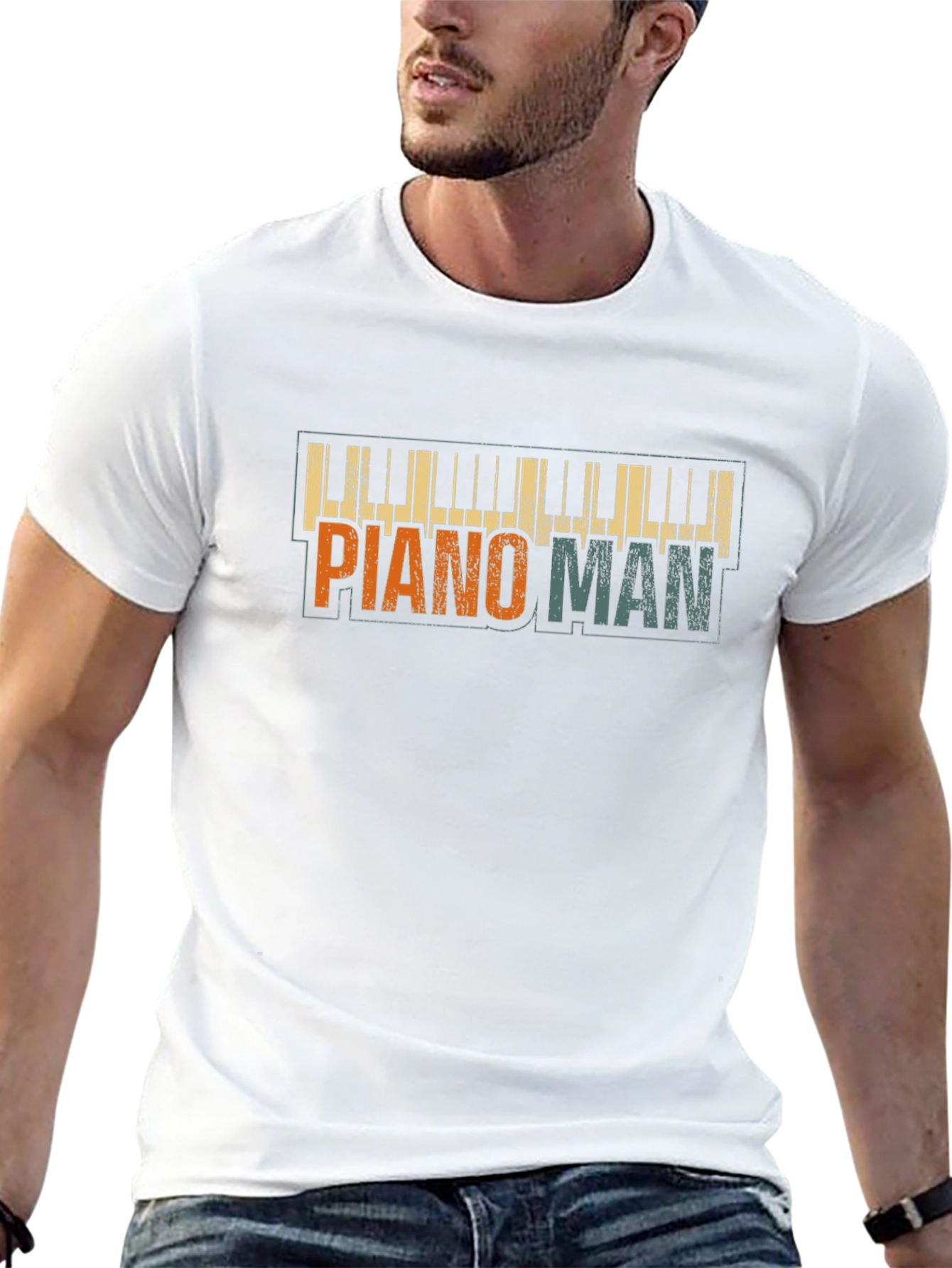Piano Man Graphic Tee - Retro Style Music Shirt