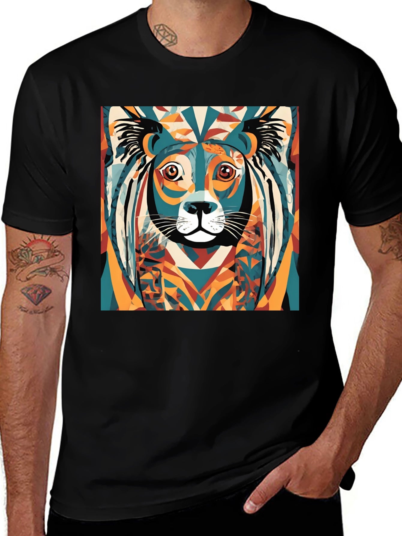 Abstract Lion Graphic Tee - Modern Art Shirt