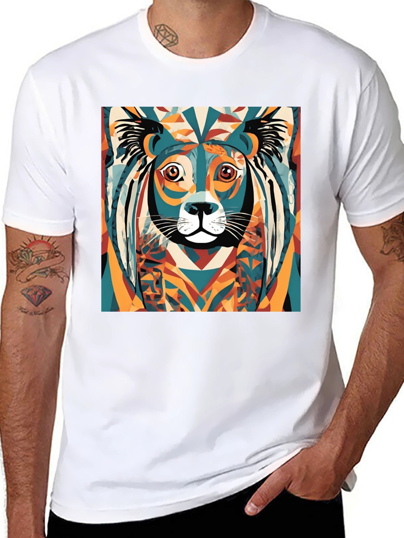 Abstract Lion Graphic Tee - Modern Art Shirt