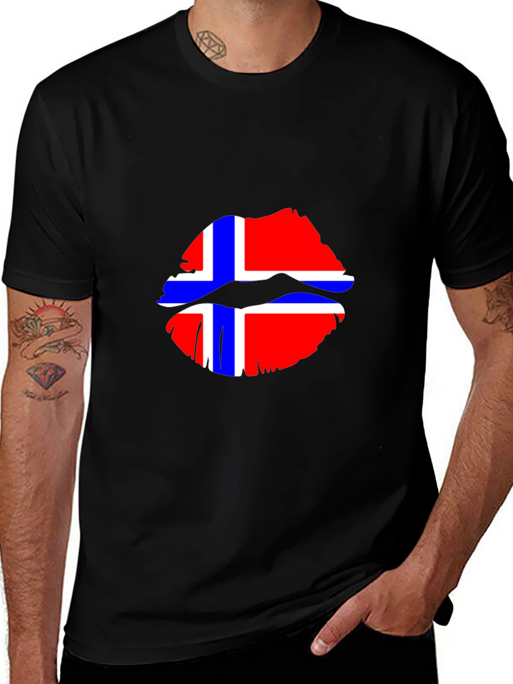 Norway Flag Lips Graphic Tee - Black