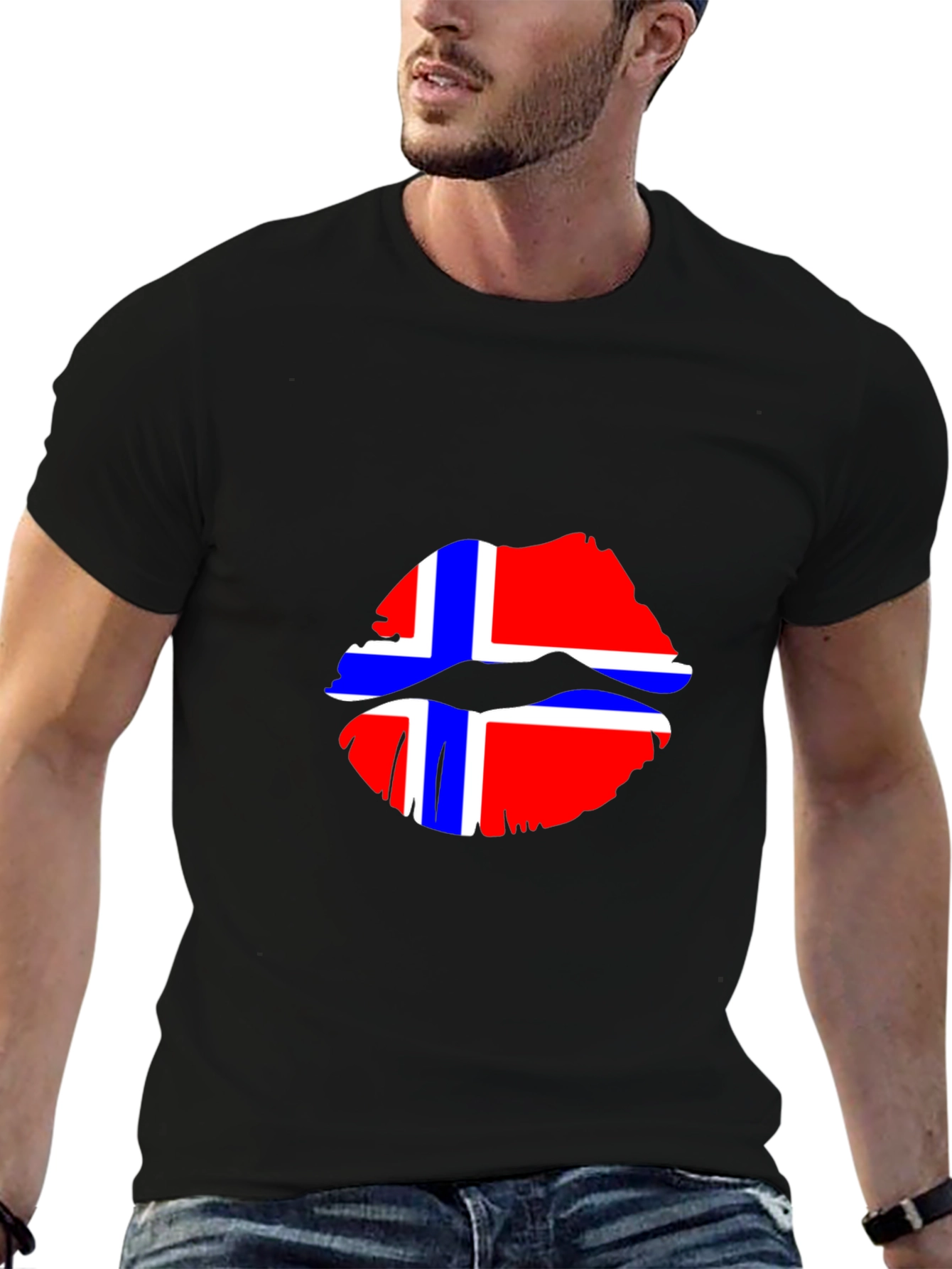 Norway Flag Lips Graphic Tee - Black
