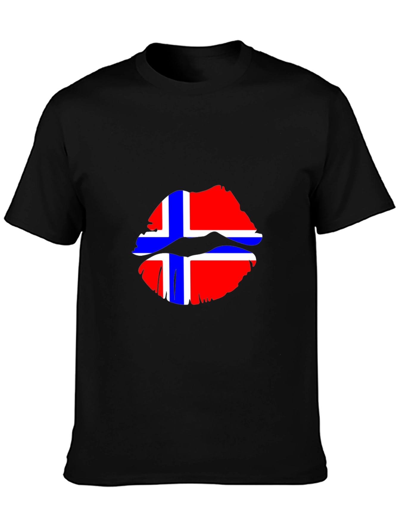 Norway Flag Lips Graphic Tee - Black
