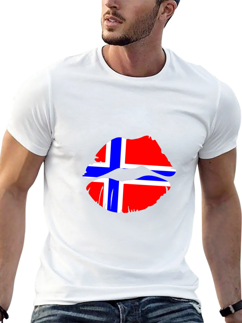 Norway Flag Lips Graphic Tee - Black