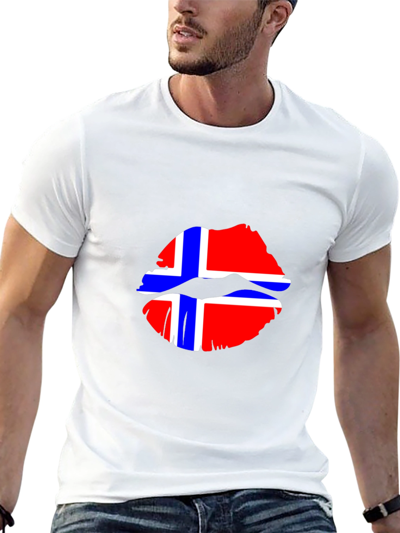 Norway Flag Lips Graphic Tee - Black